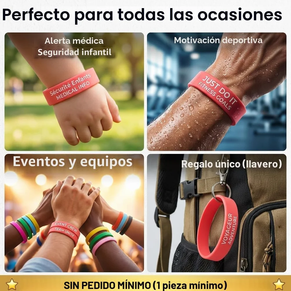 Pulseras de goma personalizables para eventos, motivación, recaudación de fondos, identificación niños