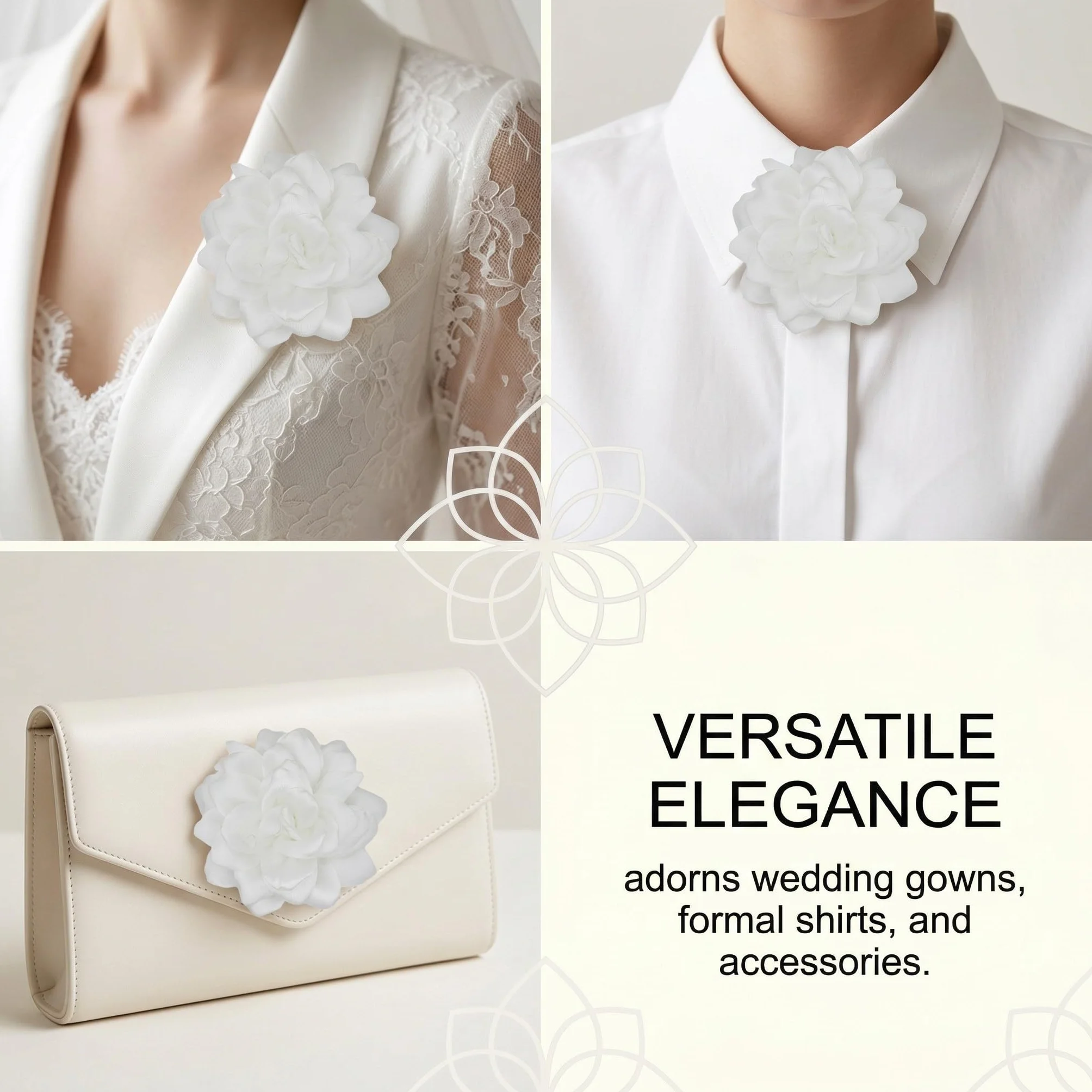 Broches para Ropa Mujer, Flor Flamenca Pelo, Flores para Vestidos de Fiesta, Pinza Pelo Flor, Horquilla con Flor, Elegante Broche de Solapa Floral para Boda, Fiesta, Baile (Blanco)
