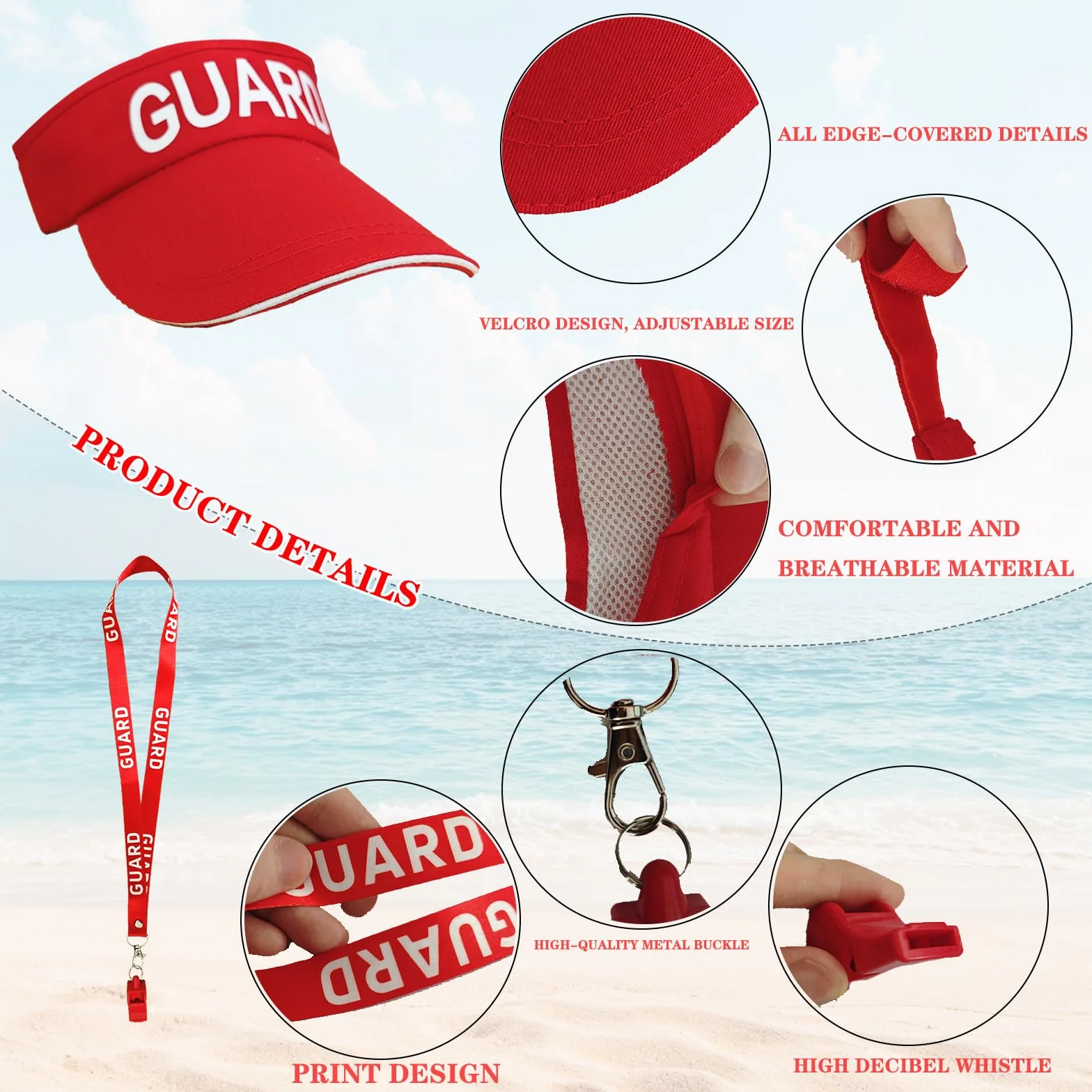 Traje de guardia de vida para mujer y hombre, disfraz de salvavidas, 5 piezas, rojo, gorro ajustable