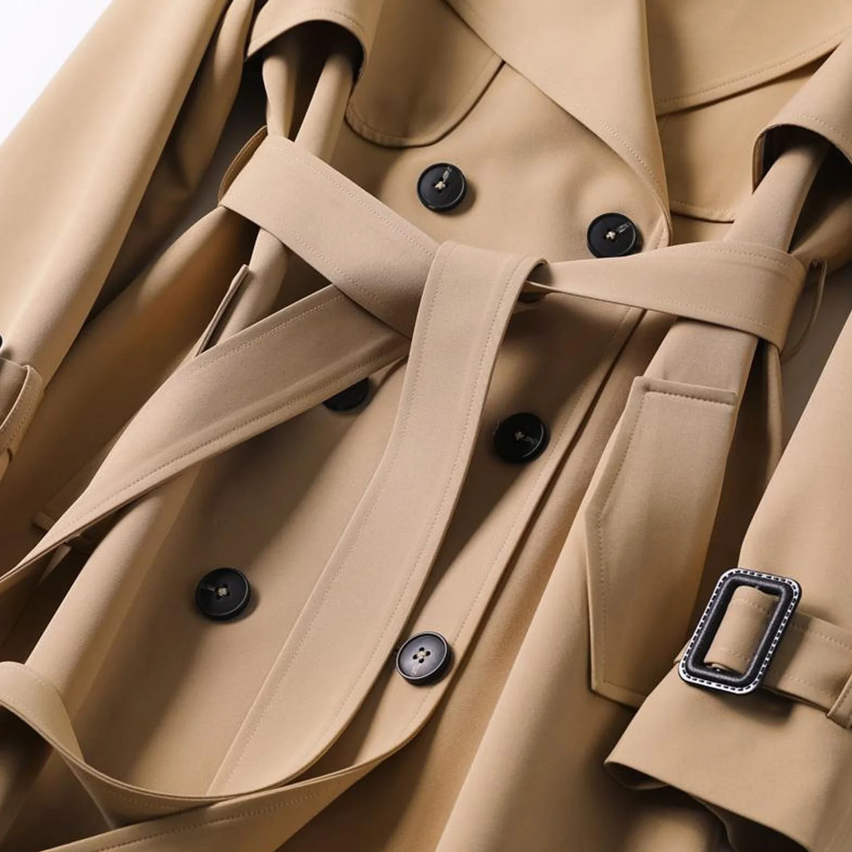 Abrigo de Cuello de Polo para Mujer de Color Sólido de Longitud Media Chaqueta Casual