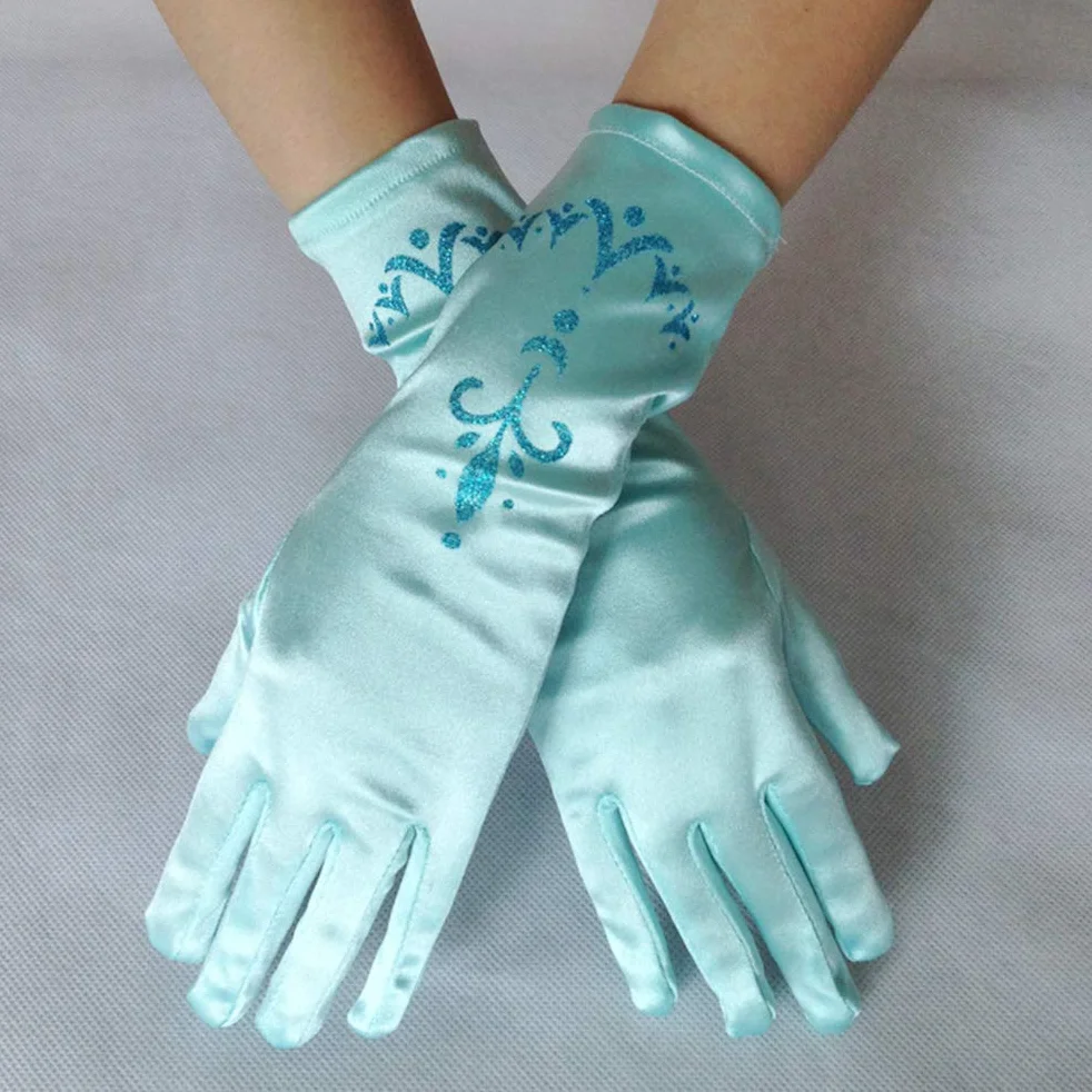 Guantes de princesa Elsa de satén para vestir, accesorios de fotografía para fiestas, niños 4-12 años