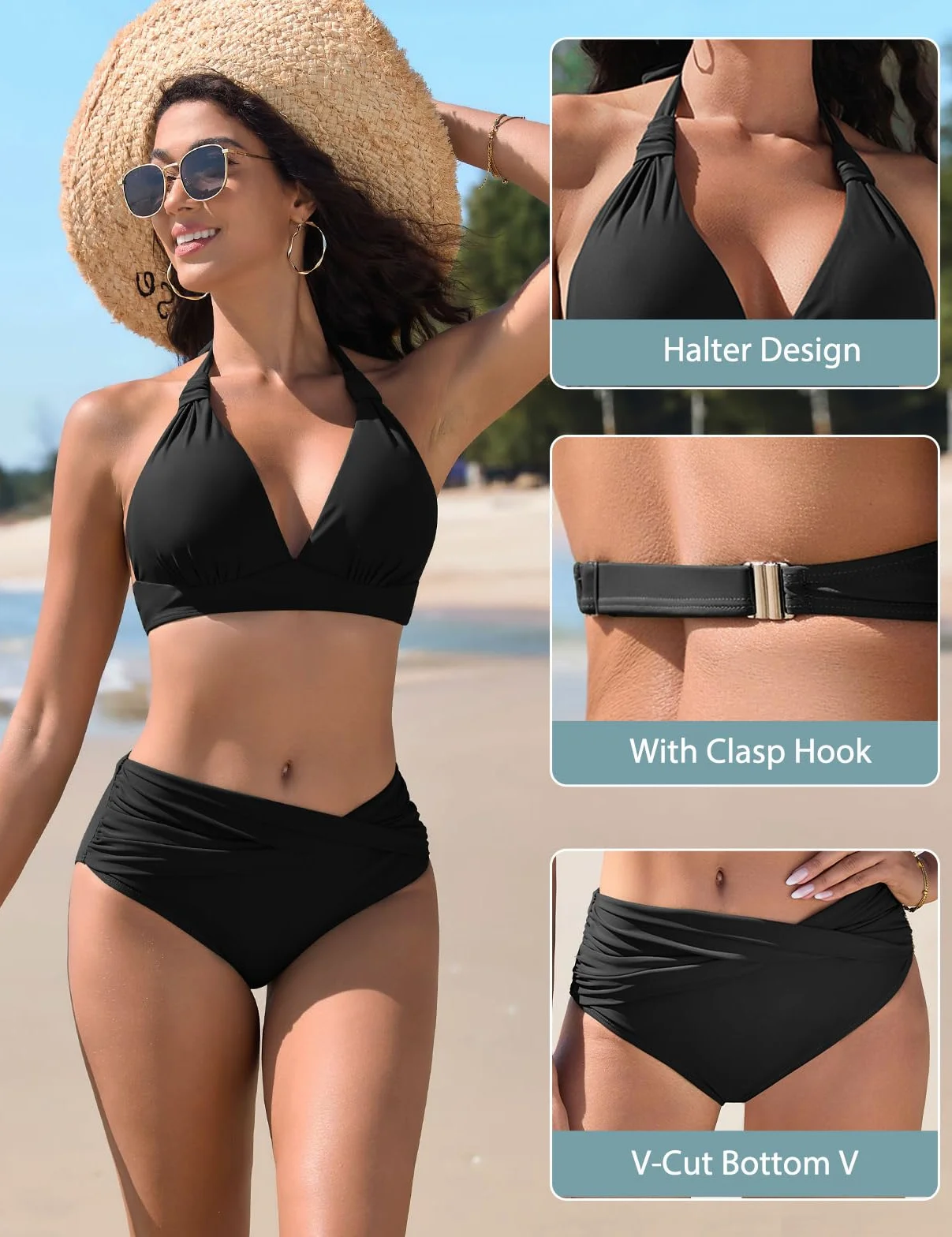 Nadeer Bikinis Mujer Push Up Cuello en V Traje de Baño de Dos Piezas Sexy Halter Conjunto de Bikini Ropa de Playa Verano Piscina