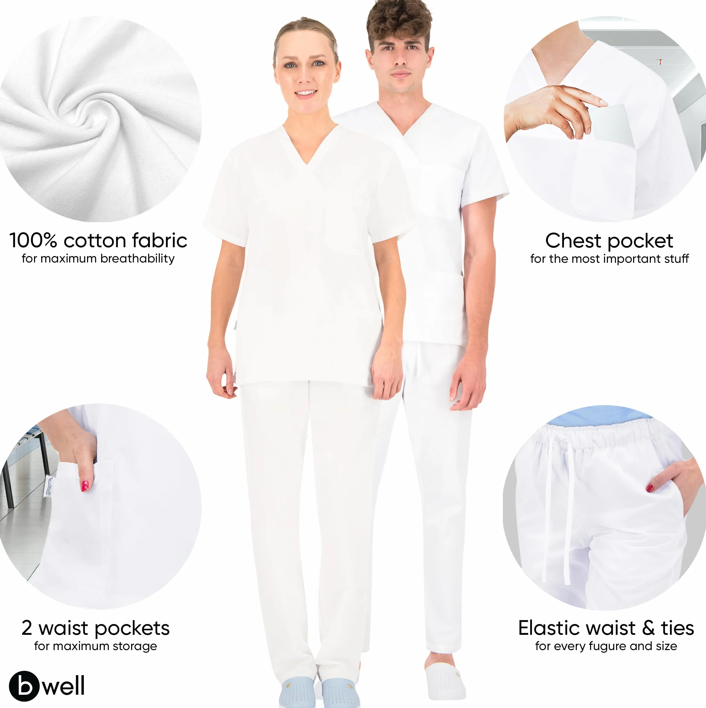 B-well Morelli Uniformes Sanitarios 100% Algodón Pijama Sanitario Unisex Conjunto Casaca Y Pantalón