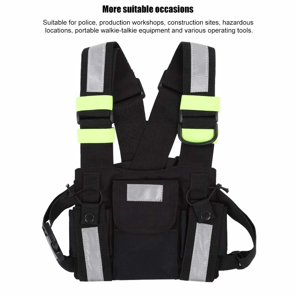 Arnés Táctico Reflectante Amarillo Paquete Frontal Chaleco de Bolsa de Pecho para TYT TH-UV8000D/MD-380 UV-5R/82/9R/XR