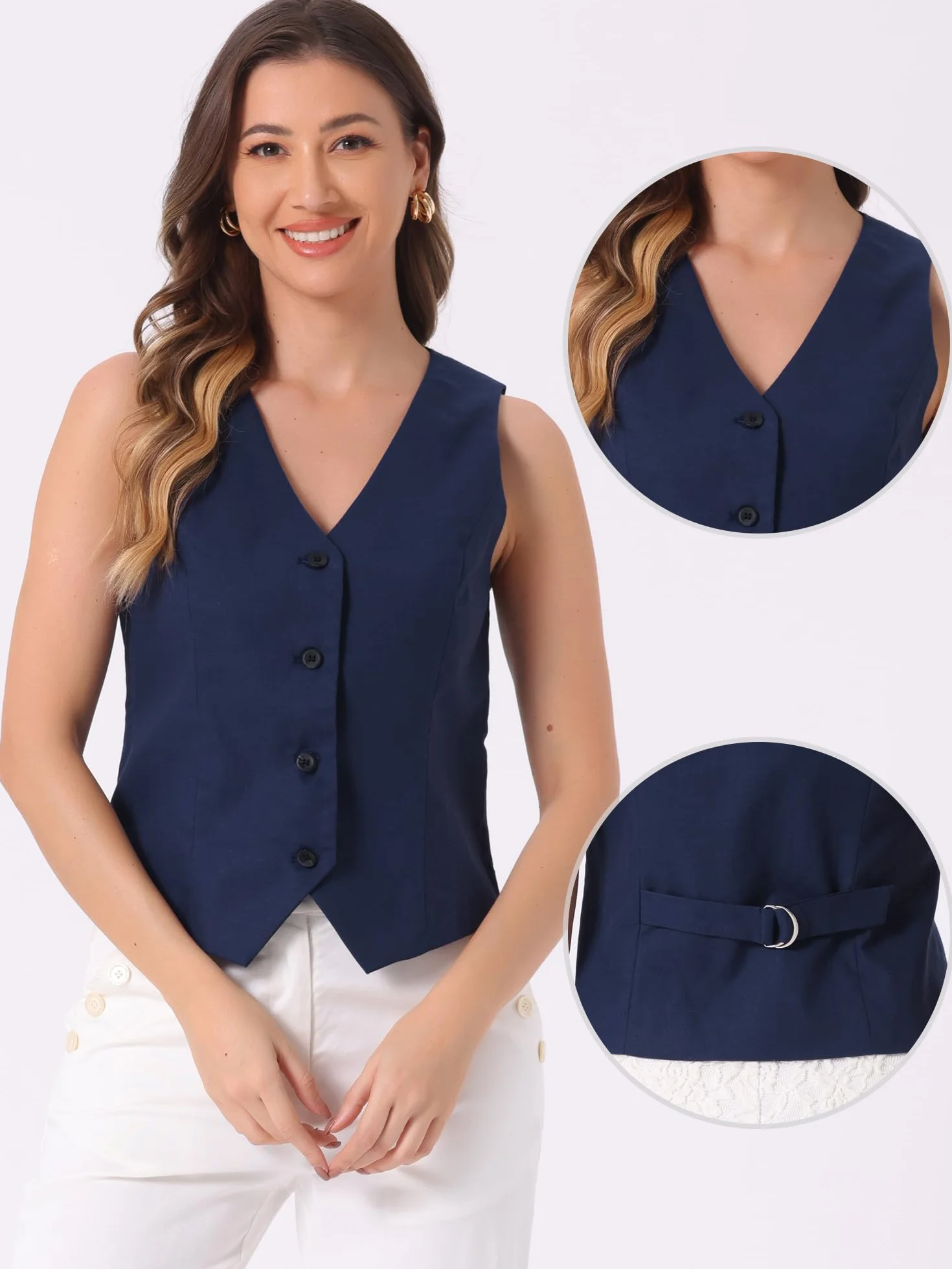 Allegra K Mujer Chaleco Chaleco Moda Sin Mangas Botón Abajo Cuello En V Crop Top Chaleco De Estival