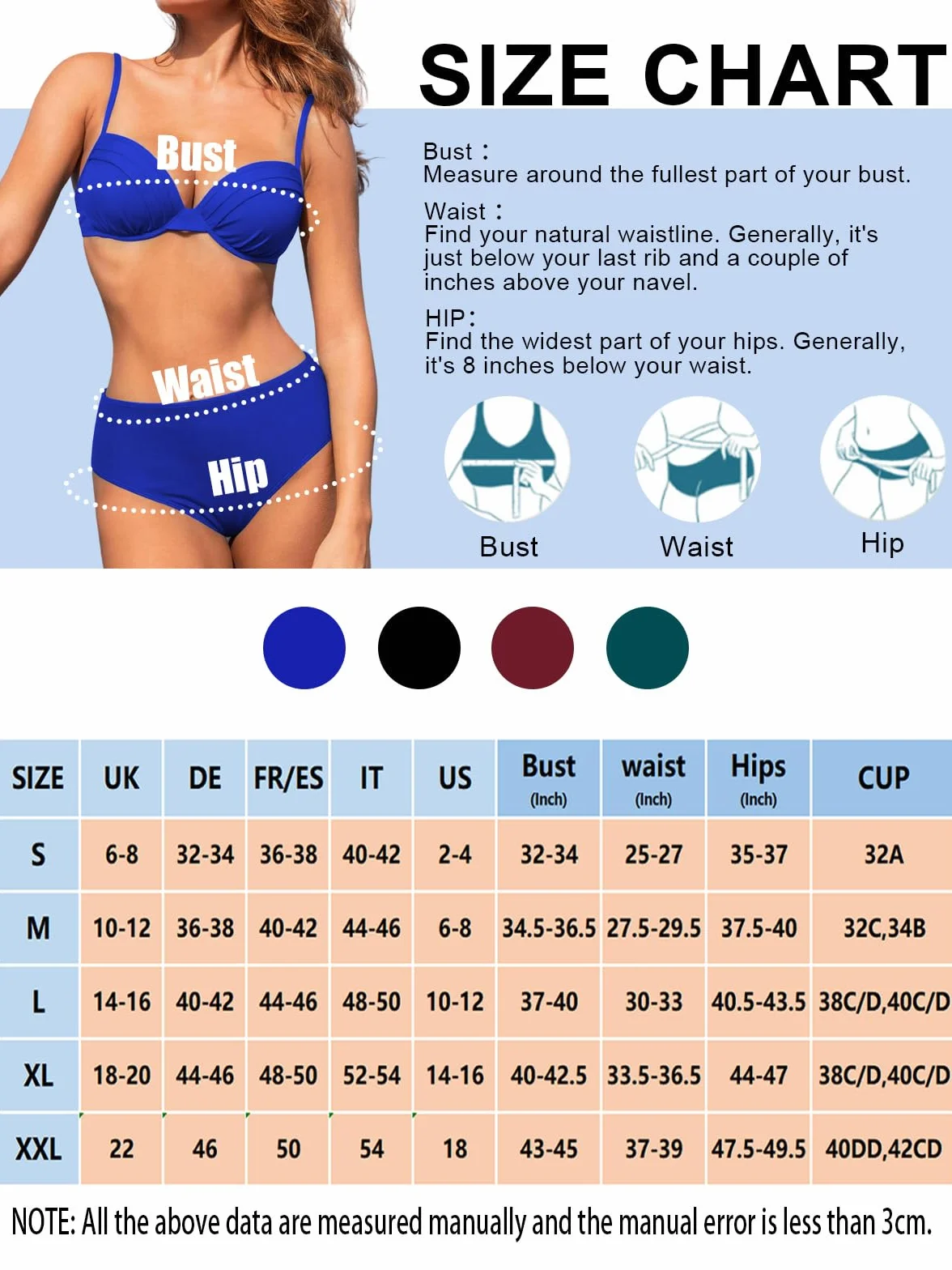 JFAN Traje de Baño Mujer 2 Piezas Bikini Push Up con Relleno Bañador Sexy con Aros