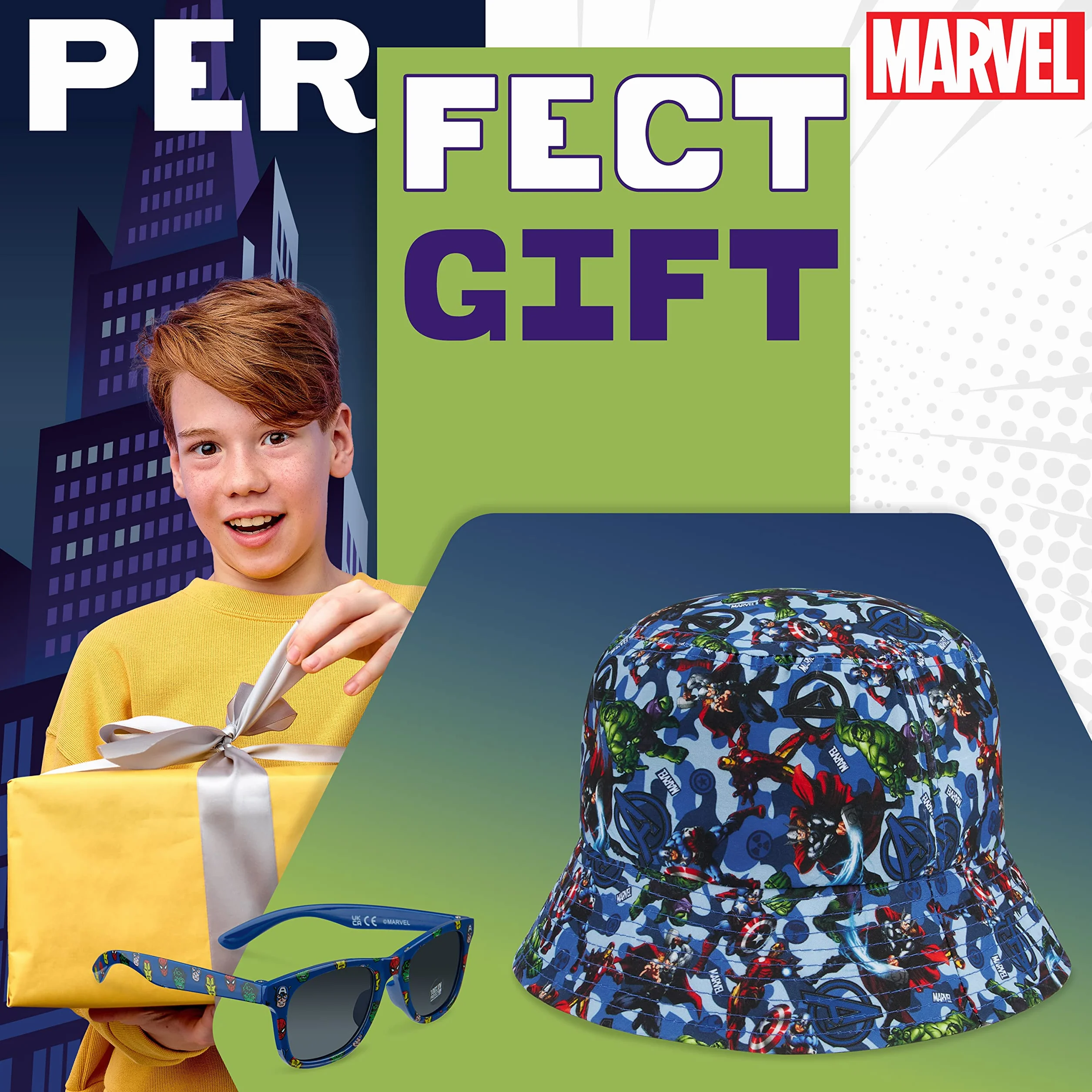 Marvel Gorro Pescador Niño Spiderman Avengers Conjunto Bucket Hat UV 400 Proteccion Solar Playa Verano Talla Unica