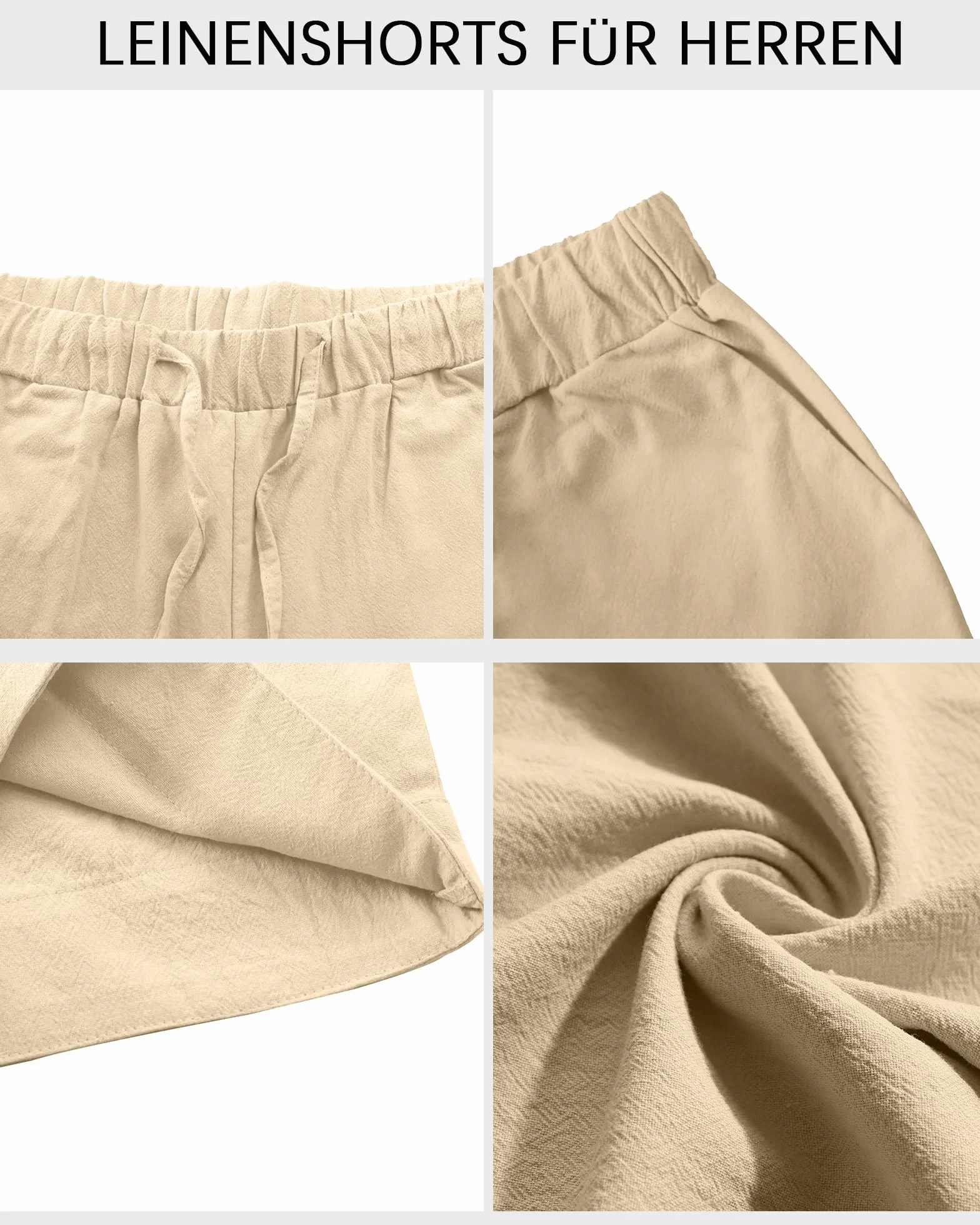 Pantalones Cortos de Lino para Hombre Cintura Elástica Bolsillos Verano