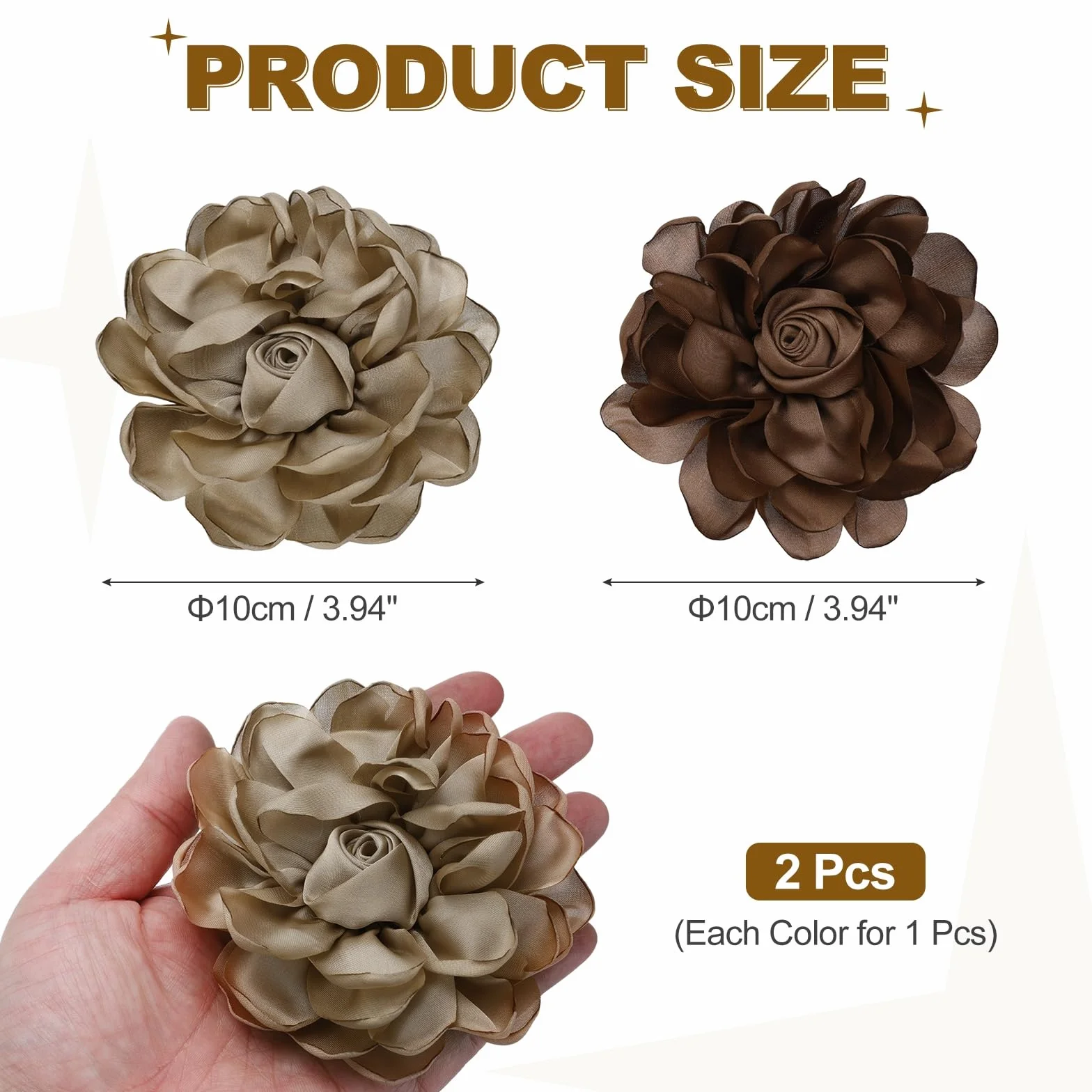PATIKIL Broches Grandes De Flores De Tela, 2 Piezas Flores De Rosa De Satén Para Mujeres Ropa De Boda, Marrón
