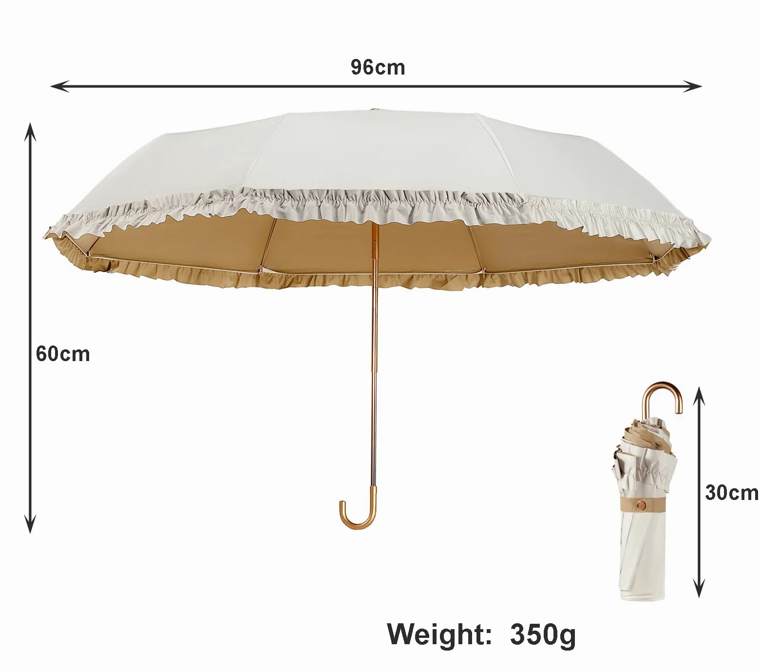 LCY Paraguas plegable con borde floral, anti-UV, con mango de gancho, resistente al sol, a la lluvia y al viento