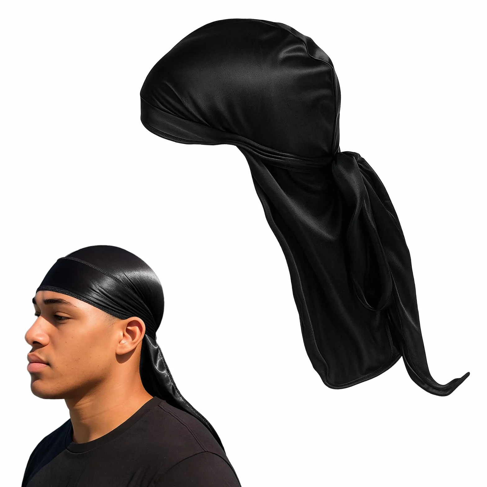 Durag De Seda Gorro De Onda Elástico Bandana Transpirable Secado Rápido Negro