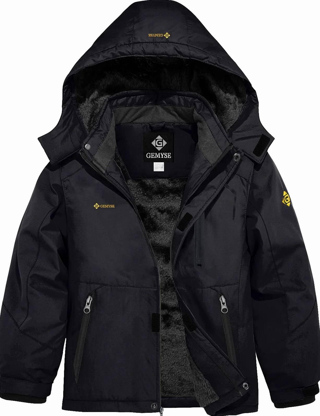 GEMYSE Chaqueta de Esquí Impermeable para Niños Abrigo de Invierno Antiviento con Capucha