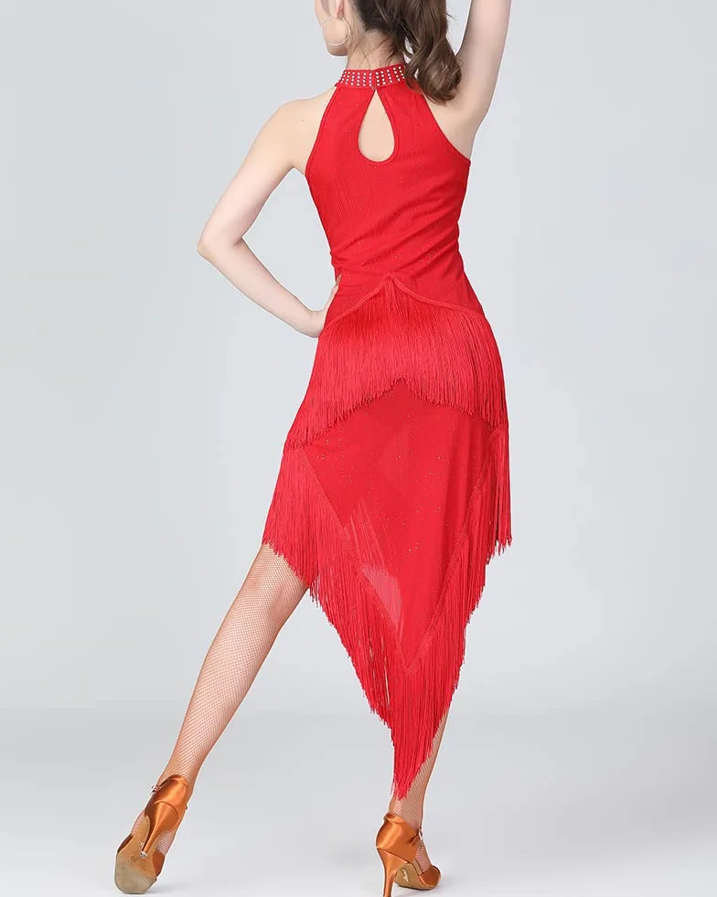 Vestido de Noche de Sirena con Flecos para Mujer, Vestido de Baile Latino