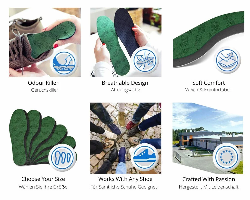 Plantillas Zapatos Carbón Activado, Paquete de 6 Pares Unisex, Absorción de Olores, Kaps 42 EUR Verde