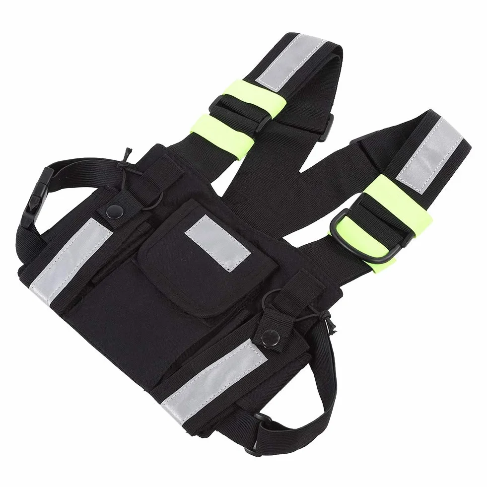 Arnés Táctico Reflectante Amarillo Paquete Frontal Chaleco de Bolsa de Pecho para TYT TH-UV8000D/MD-380 UV-5R/82/9R/XR