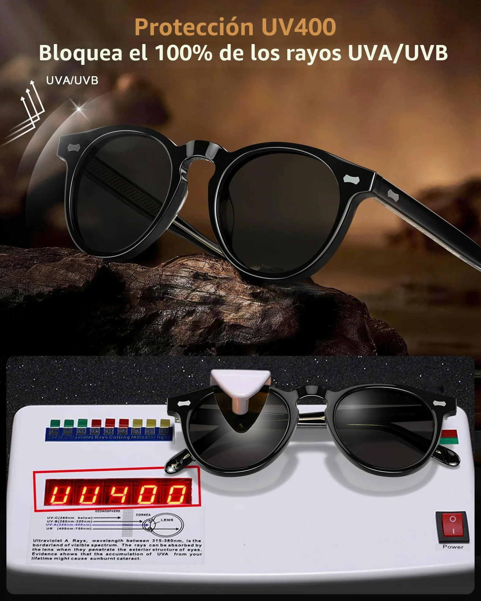 CARFIA Gafas de sol polarizadas para hombre, diseño redondo vintage de acetato, protección UV400 para conducir y viajar CA5506