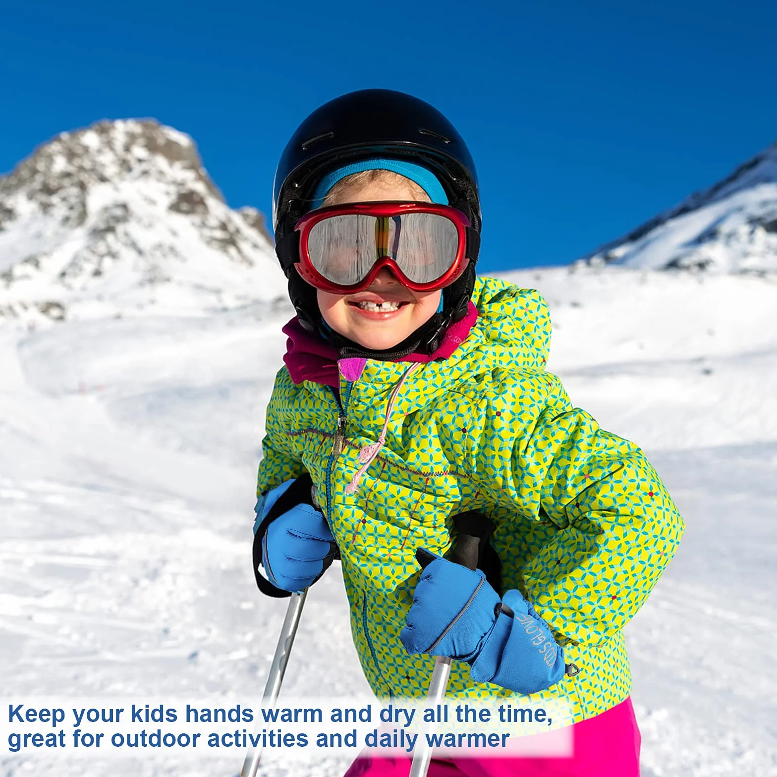 QKURT Guantes de Esquí para Niño, Manoplas Invierno Clima Frío 4-13 Años Trineo Snowboard Patinaje Ciclismo