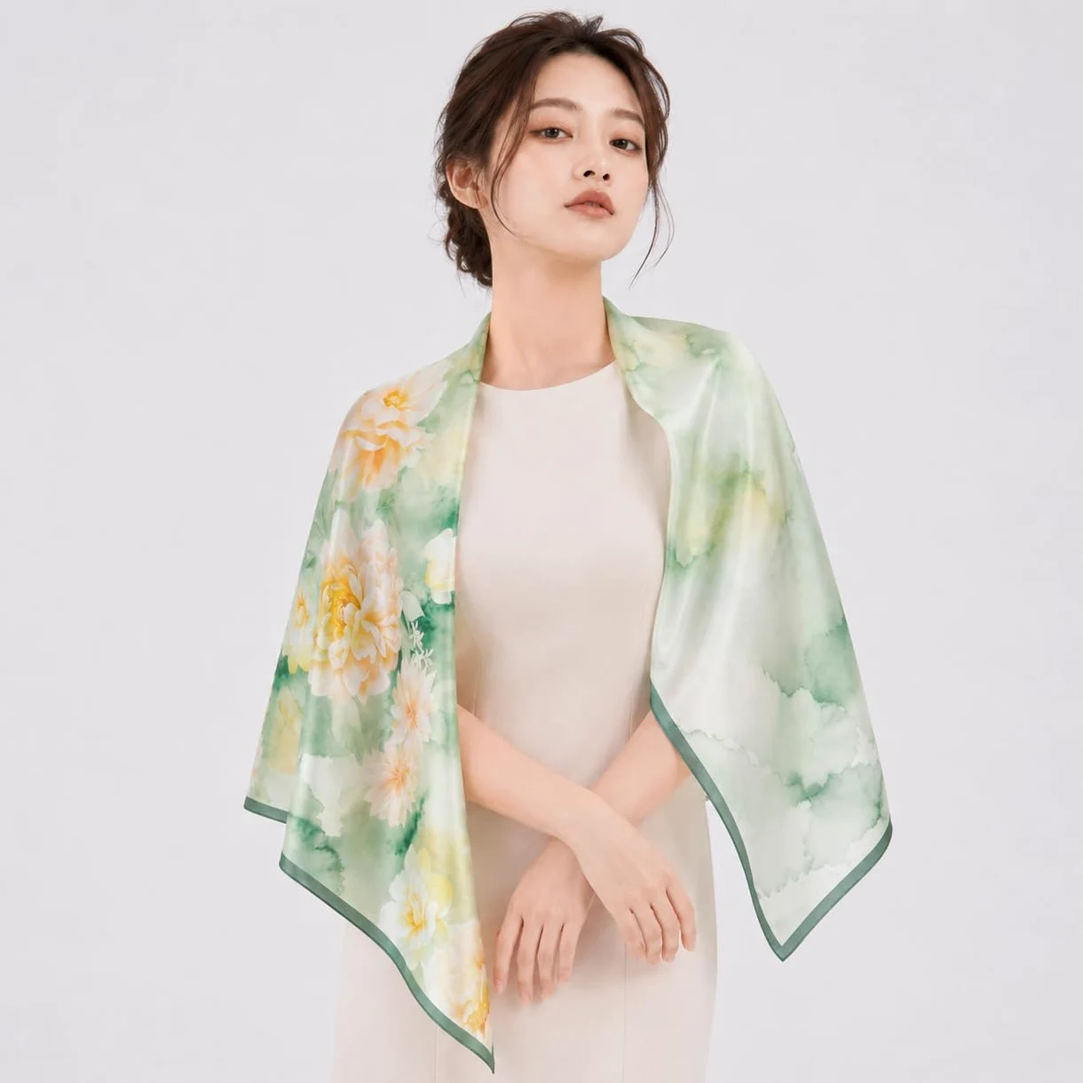 Pañuelo cuadrado mujer 100% seda de morera estampado, 88 x 88 cm | Pañuelo para pelo, cabeza y cuello, top bandeau, fajín y chal