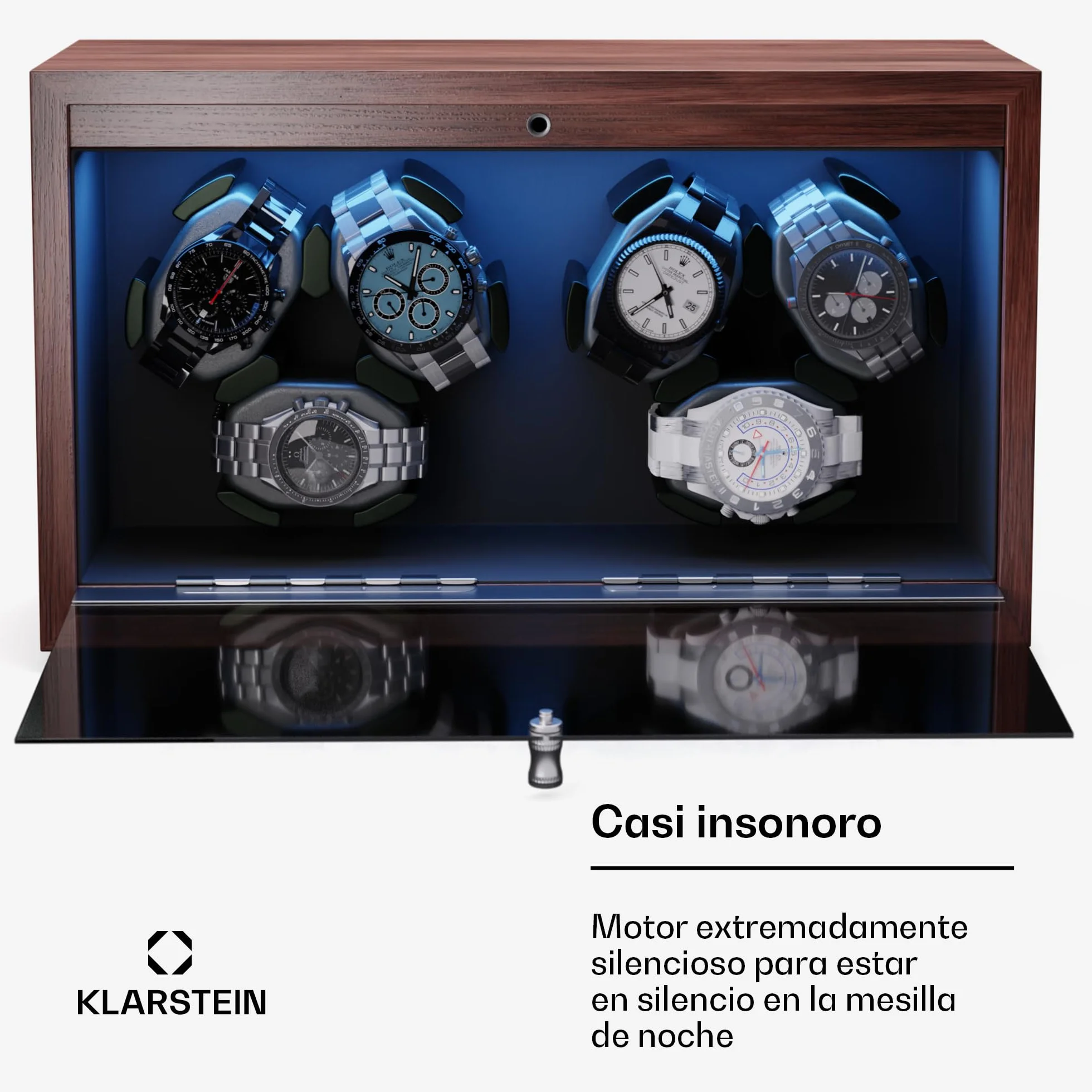 Klarstein Enrollador Automático para Relojes con Puerta Acrílica LED Azul 4 Ajustes TPD