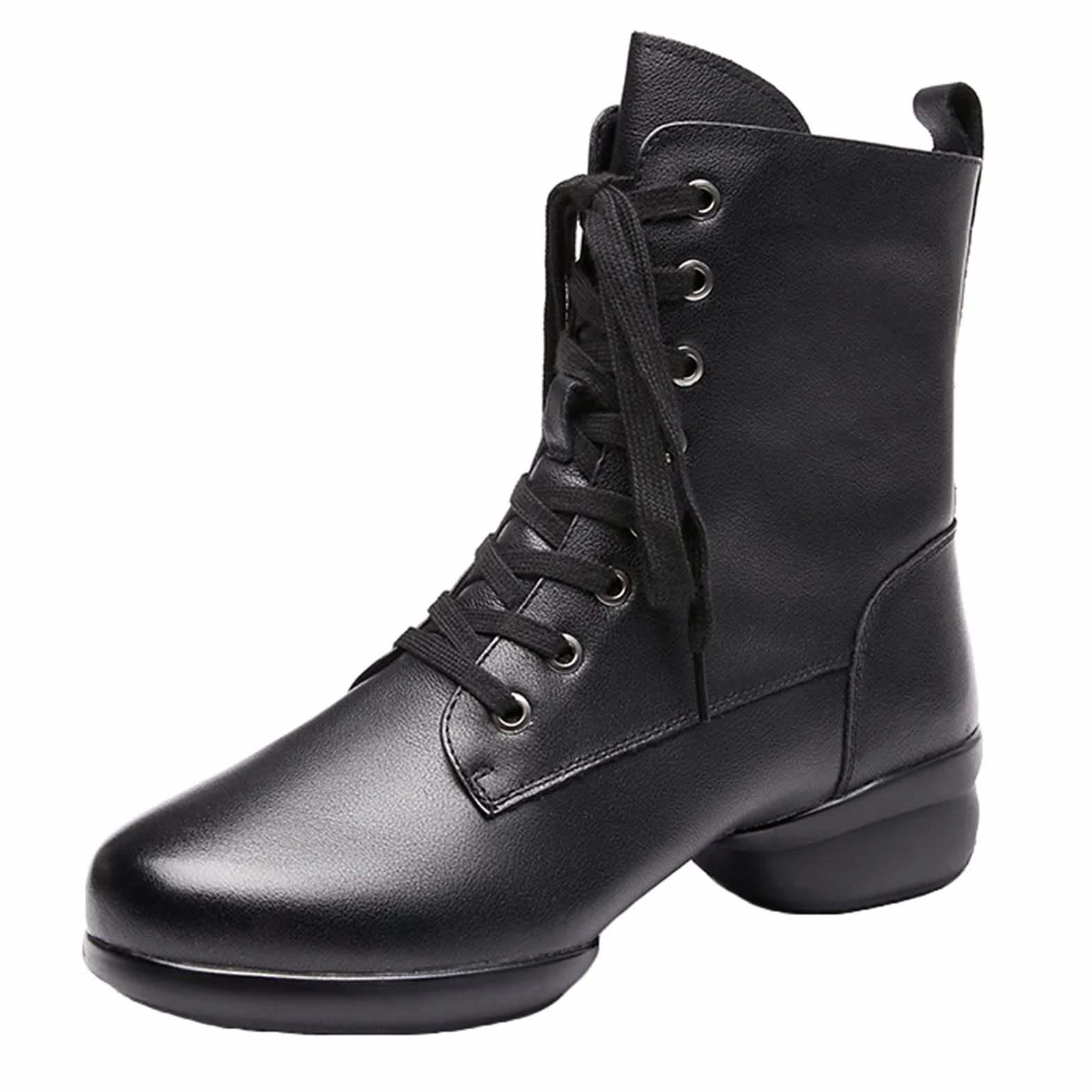 Botas de Baile Latino Moderno para Hombres con Suela Dividida Cuero Cremallera Lateral Tacón Bajo