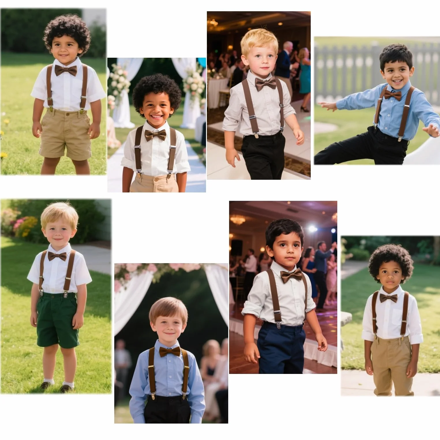 Conjunto de pajarita y tirantes para niños JZK Marrón, ajustable con clip, menos 135cm