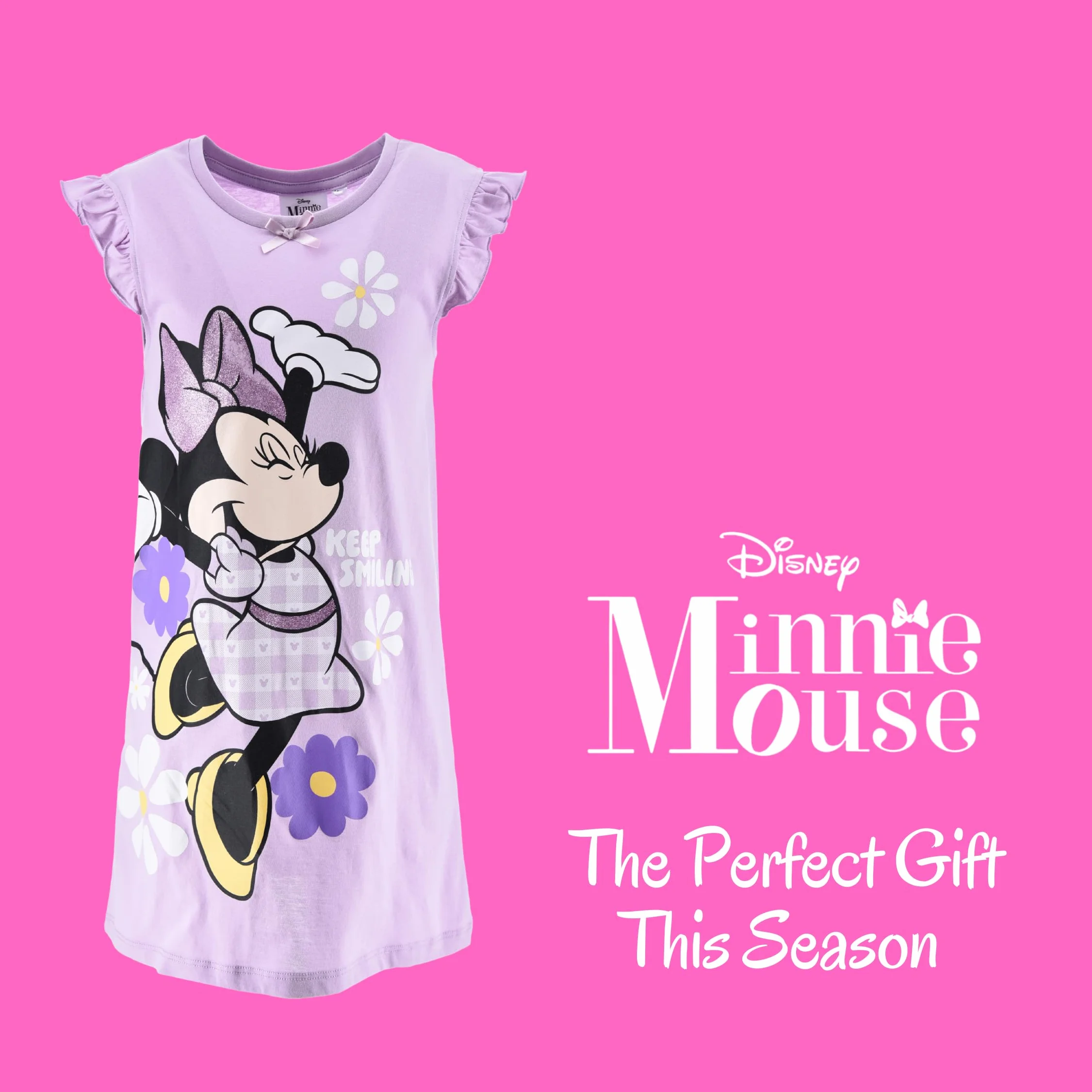 Disney Minnie Mouse Camison Algodon Suave Gingham Vestido Manga Corta para Niña Tallas 3-8 Años
