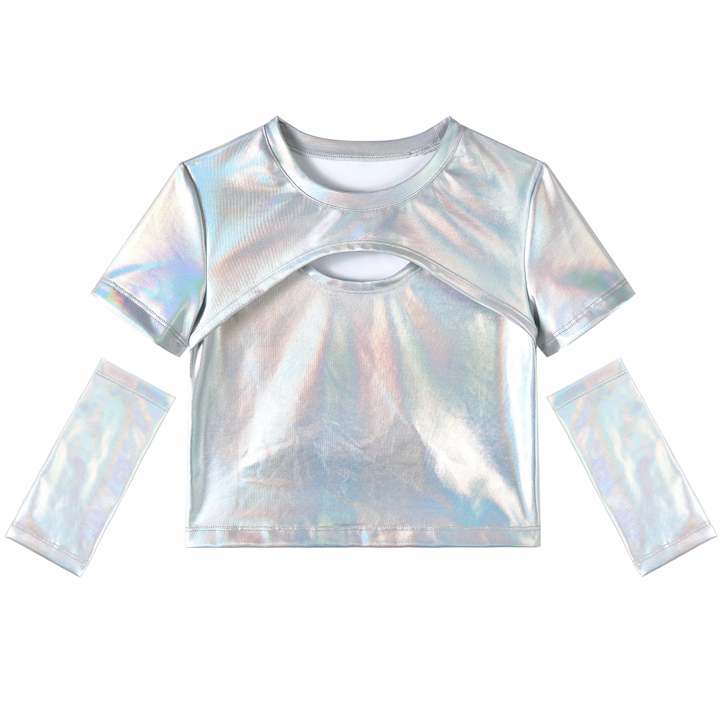 LOLANTA Top Metálico Camisa Danza Niña Jazz Moderno Hip-Hop Brillante para Baile