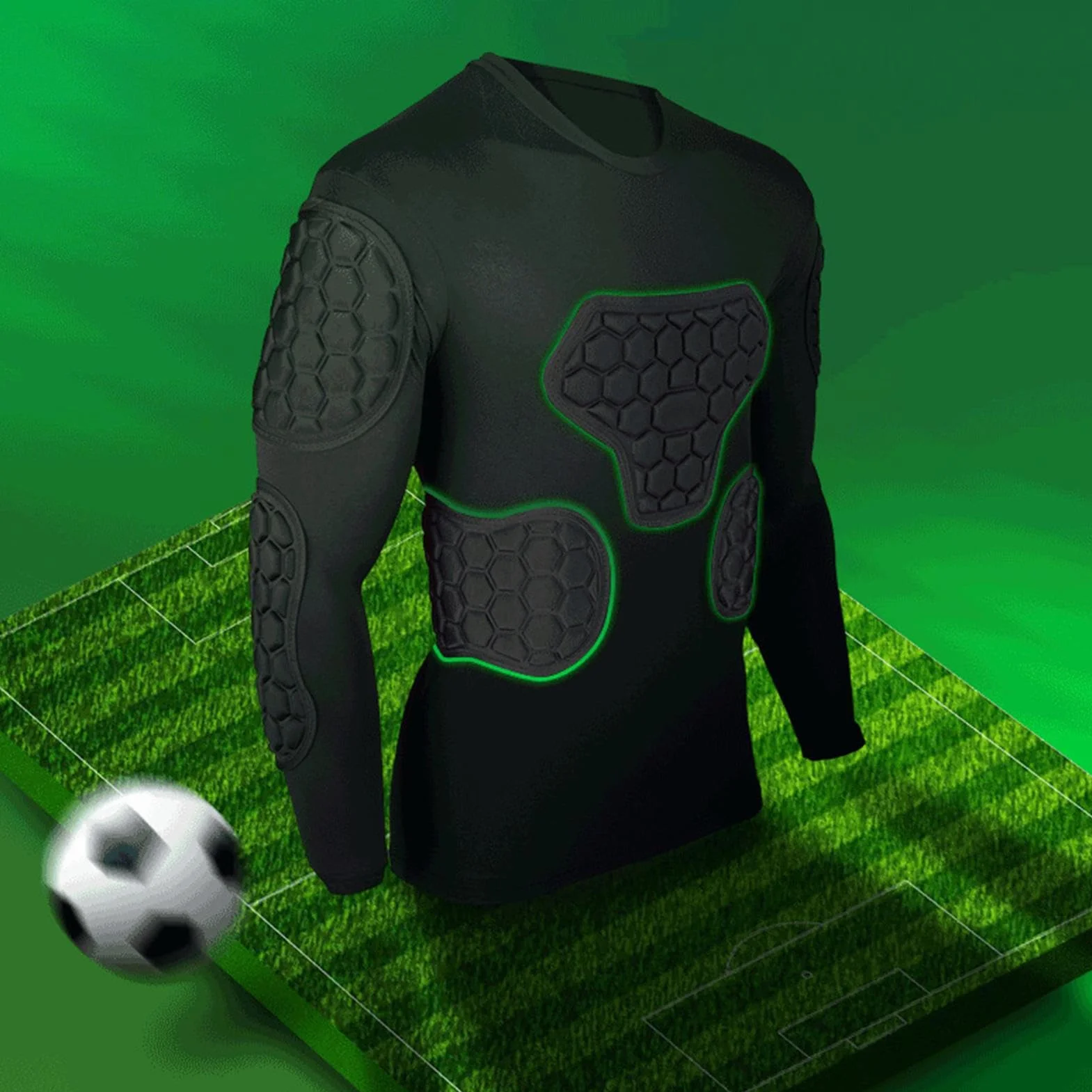 Camiseta de portero manga larga acolchada para jóvenes, ropa de entrenamiento de fútbol baloncesto paintball parkour