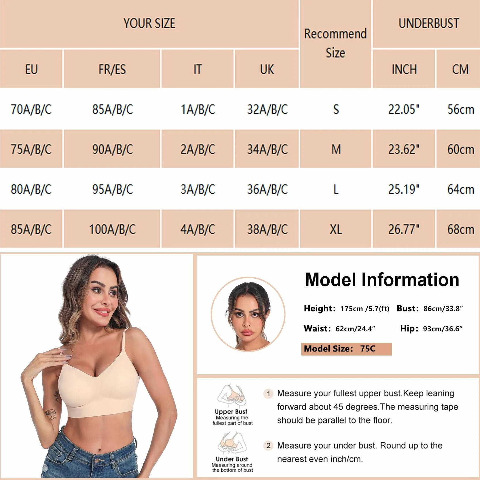 Sujetador Básico para Mujer sin Aros Push up con Tirantes Regulables Multi-Wear