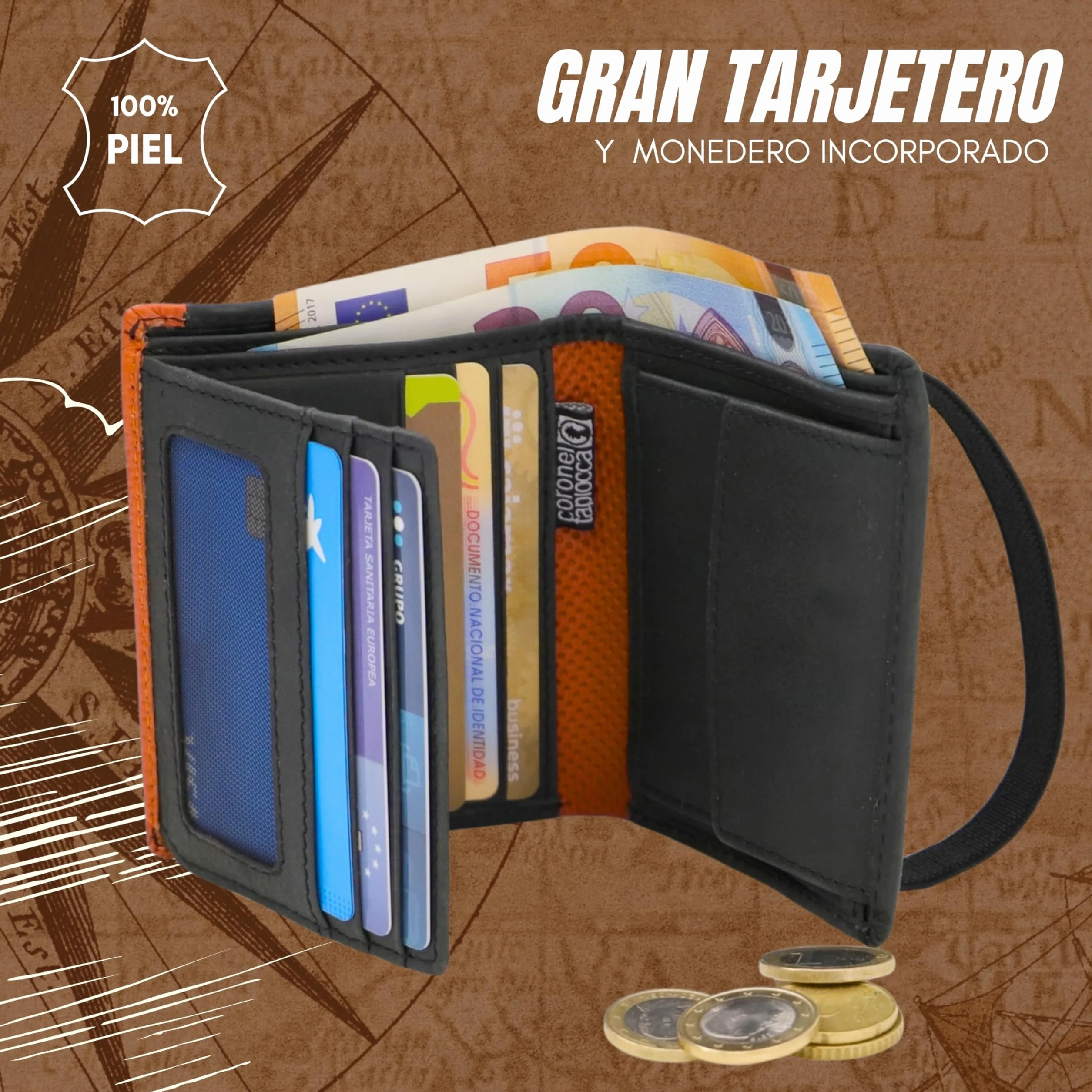 Coronel Tapioca Cartera Hombre con Monedero Gran Capacidad
