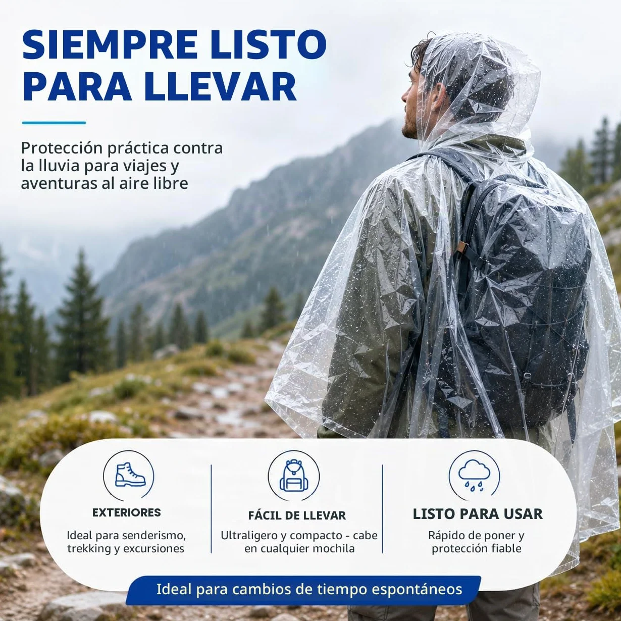 Travelfreund® Chubasquero Desechable Impermeable Transparente con Capucha Talla Única para Adultos