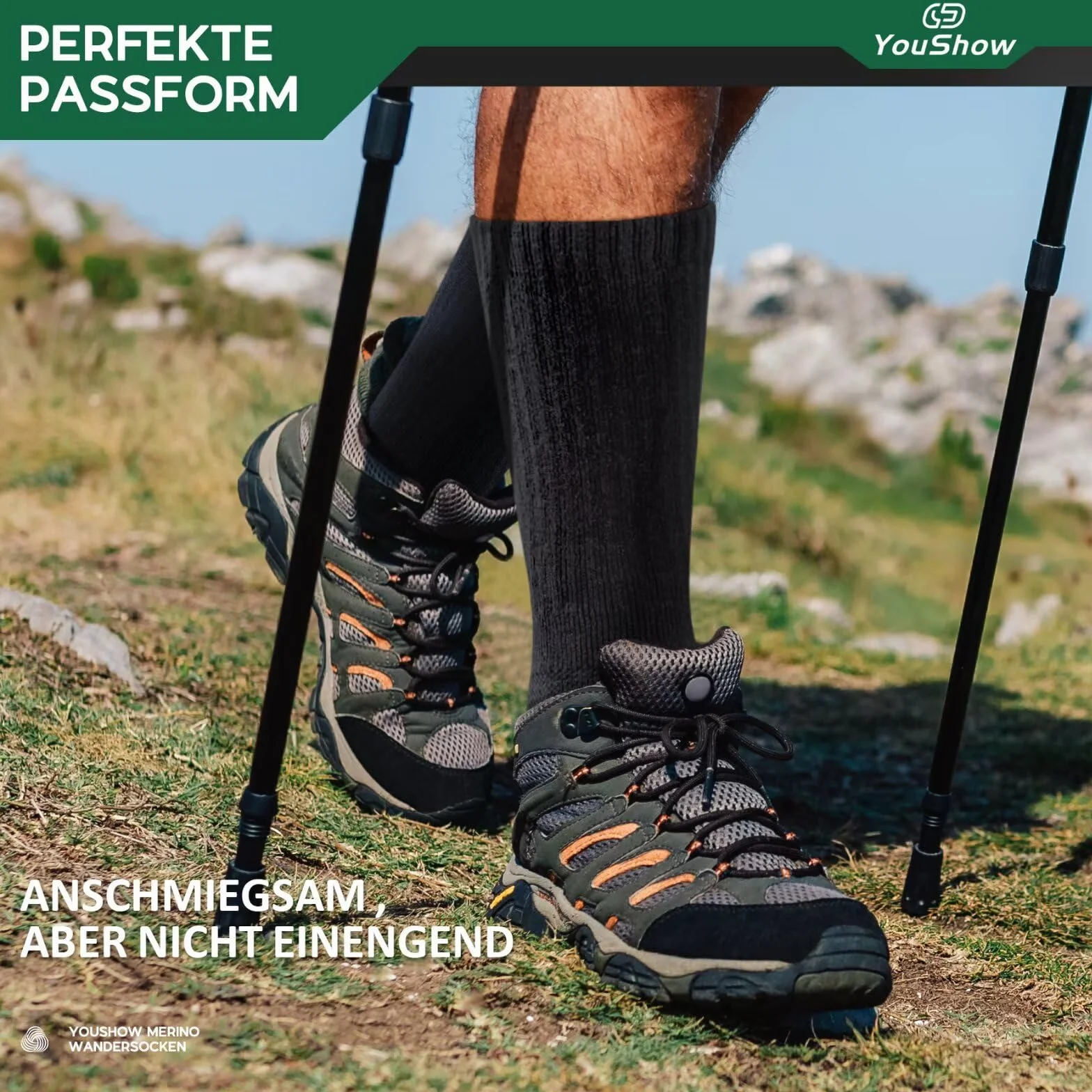 YouShow Calcetines de senderismo Merino 3 pares con acolchado antiburbujas
