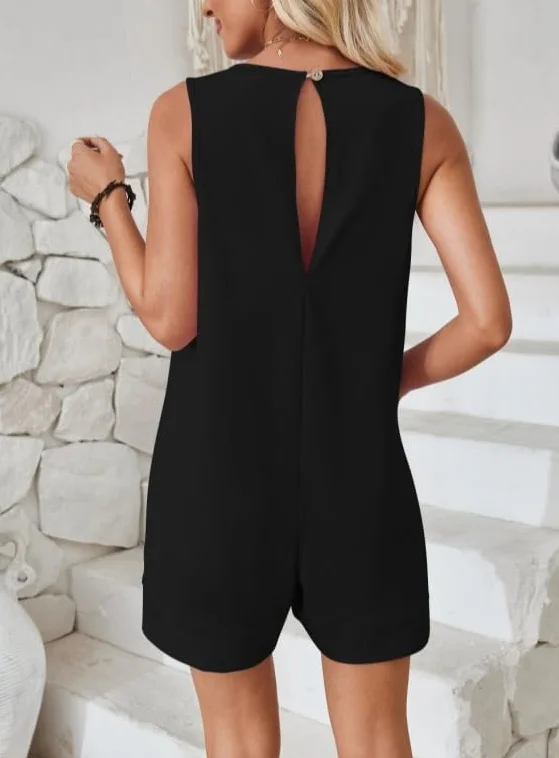 Haibang Jumpsuit Elegante Mono Mujer Verano Corto Sin Mangas Cuello Redondo Peto Casual