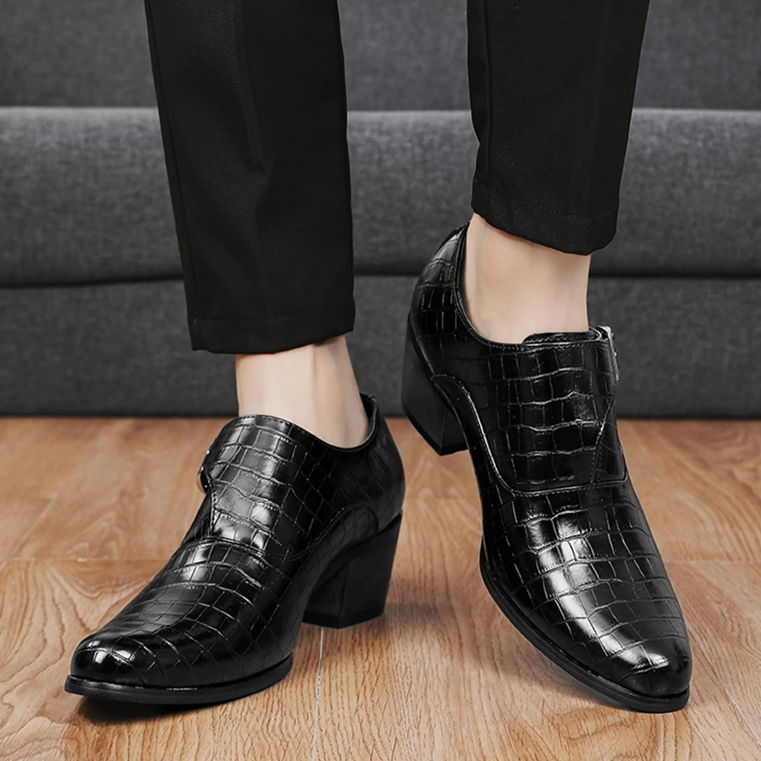 Zapatos de Vestir de Tacón Alto Hombre Cuero Punta Puntiaguda para Fiesta