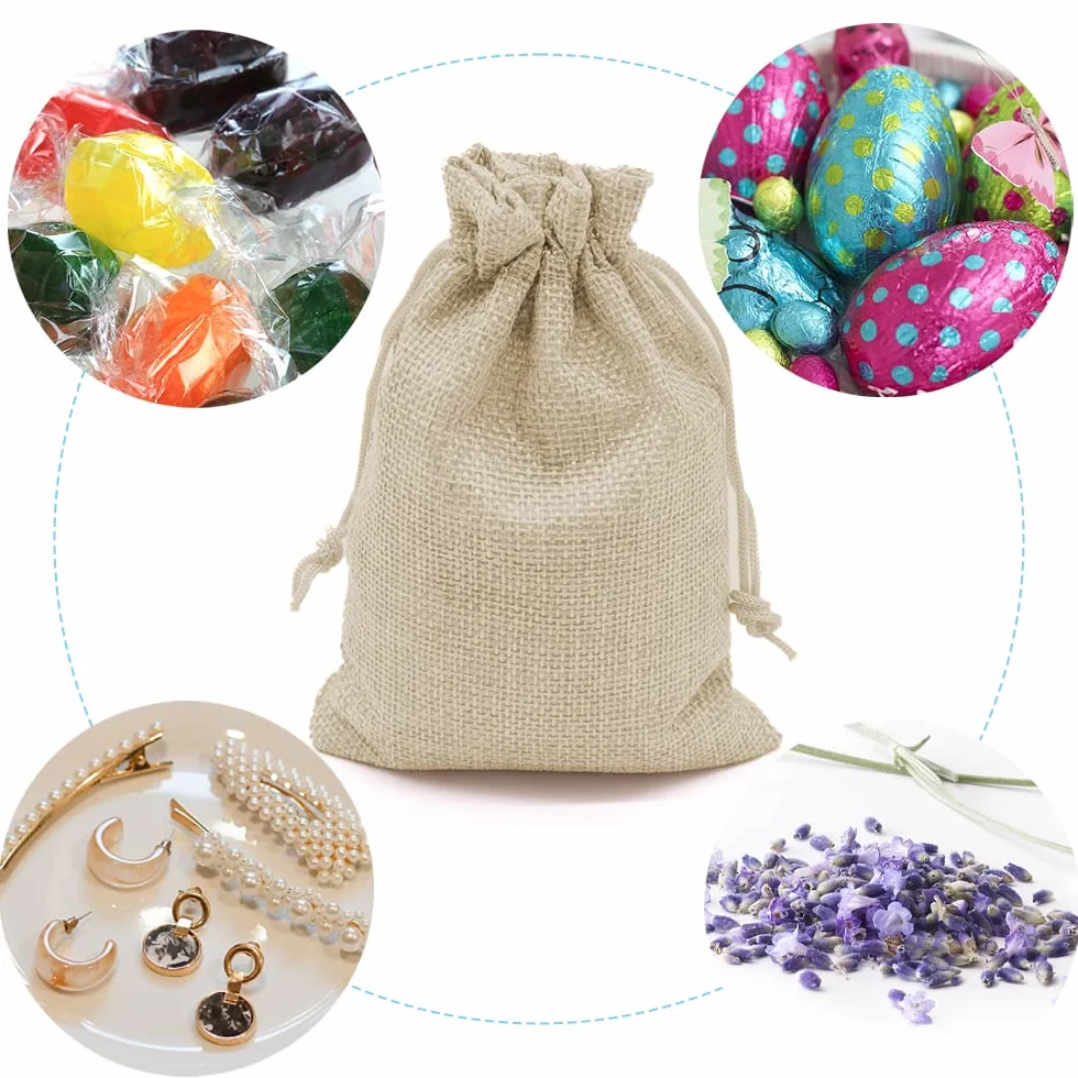 YUNSHANGHE 30 bolsas de yute, pequeñas, 10 x 15 cm, bolsa de tela de lino, para joyas con cordón, para lavanda, regalos de boda, Navidad