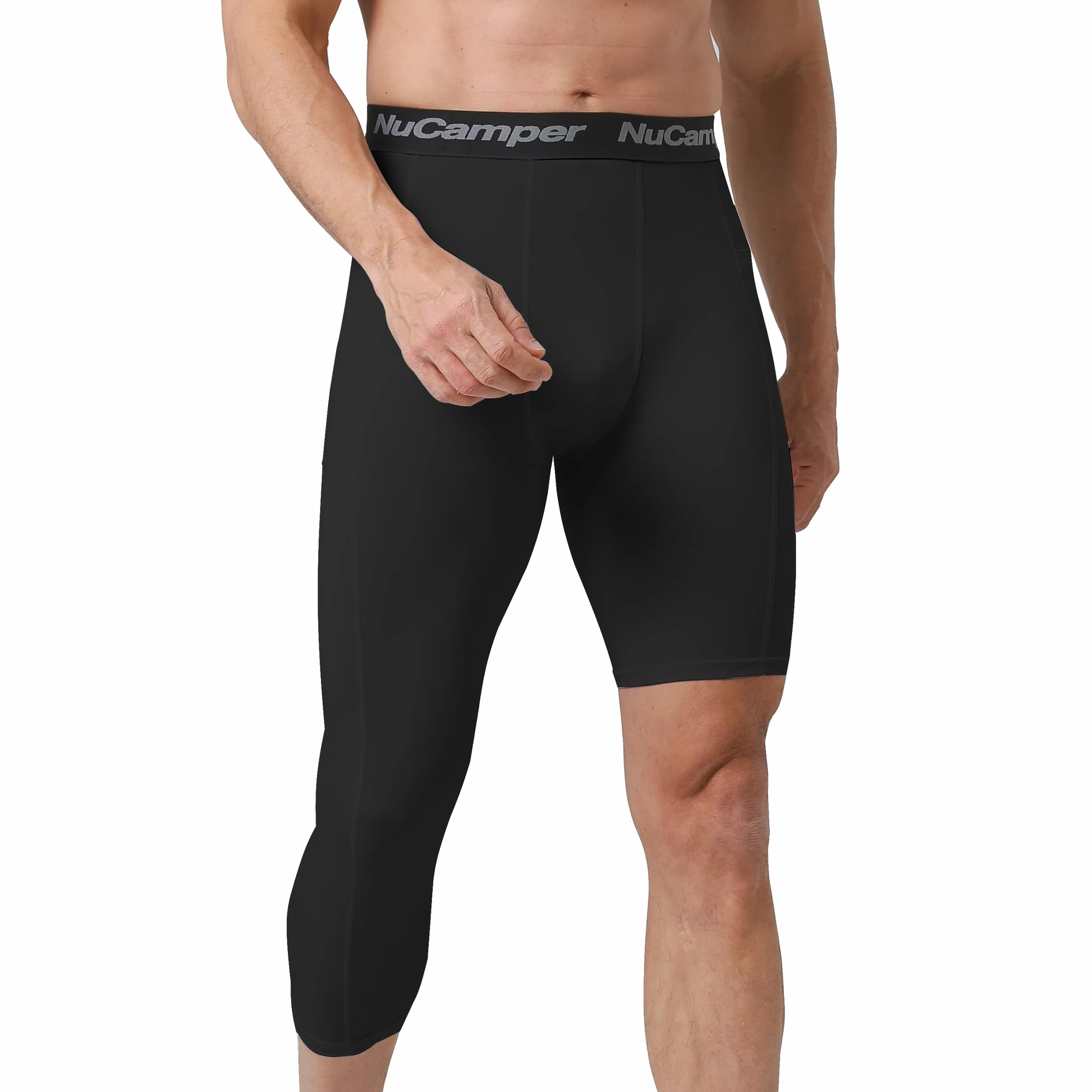 NuCamper Pantalones de Compresión 3/4 Hombre Baloncesto Capa Base Bolsillos Mallas Secado Rápido Transpirables Leggings Correr