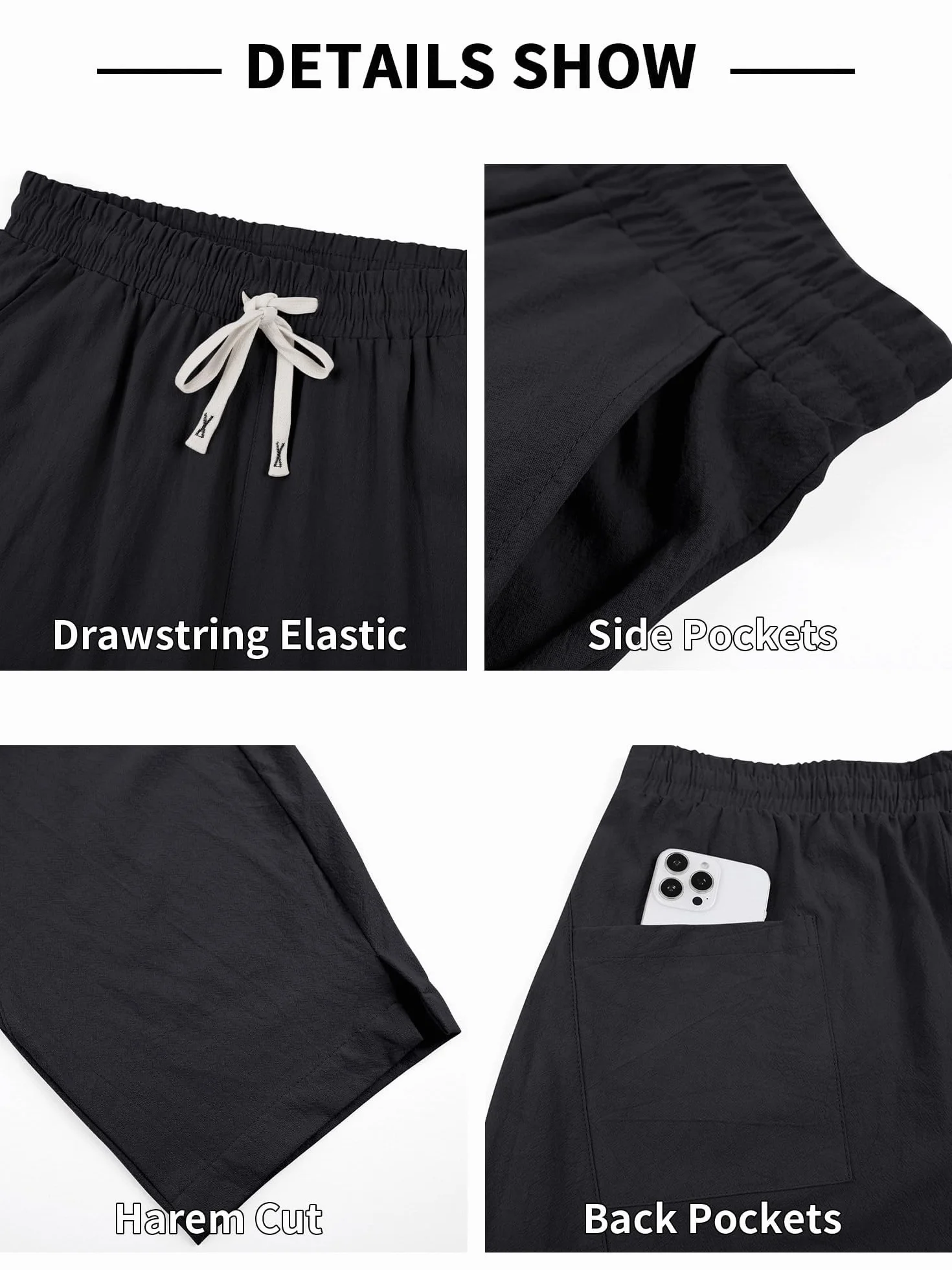 Pantalón de Lino y Algodón para Hombre Harén Curvo Bolsillos Baggy Casual Tiro Bajo Streetwear Verano