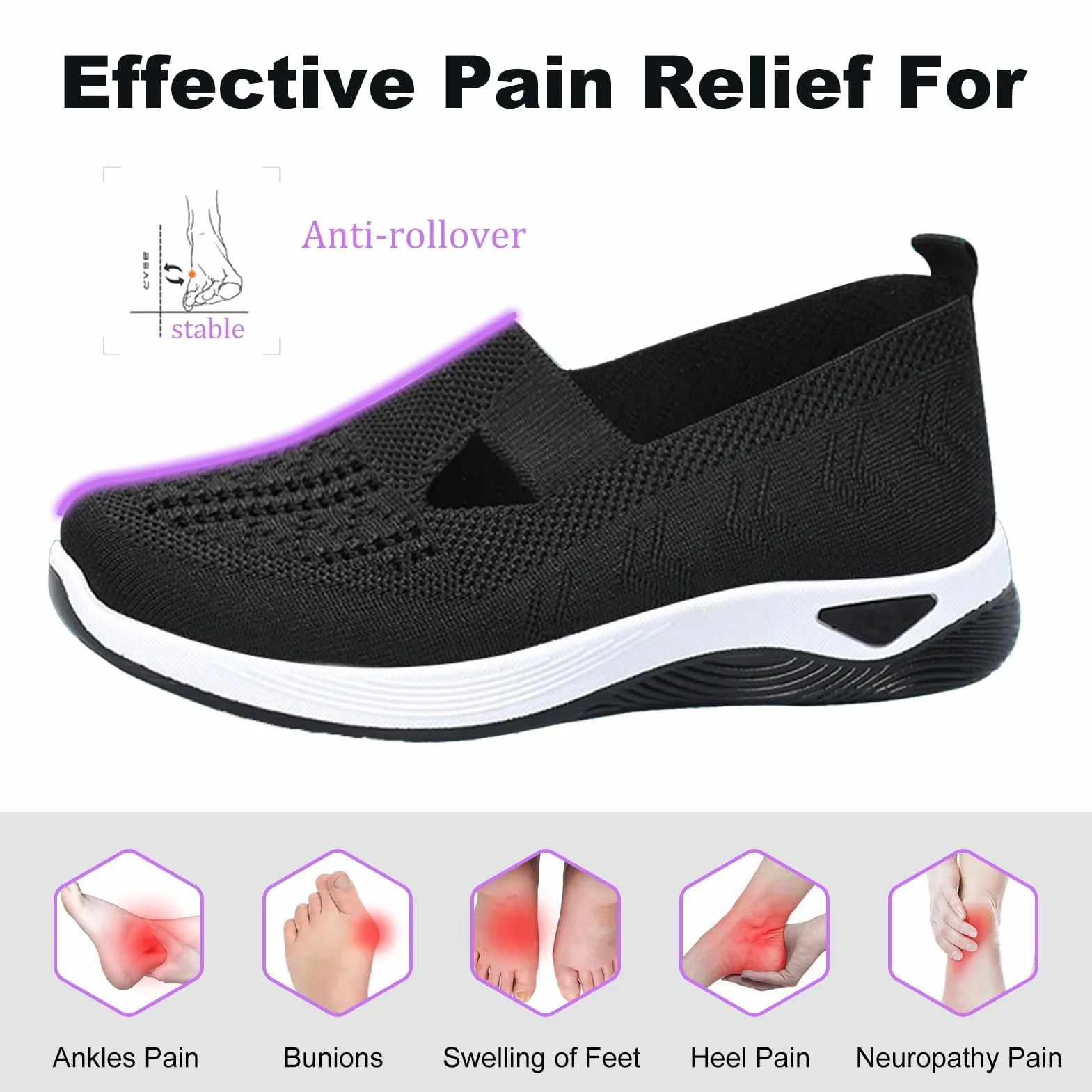 Zapatos Ortopédicos para Mujer con Malla Sin Cordones Antideslizantes Plataforma Ligeras