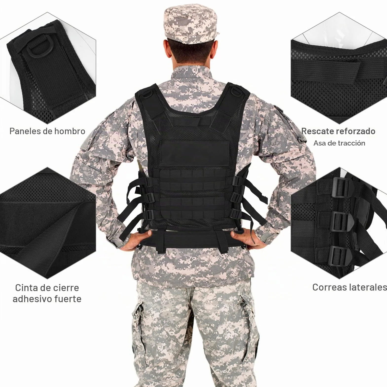 Lixada Chaleco táctico militar de poliéster para airsoft caza negro