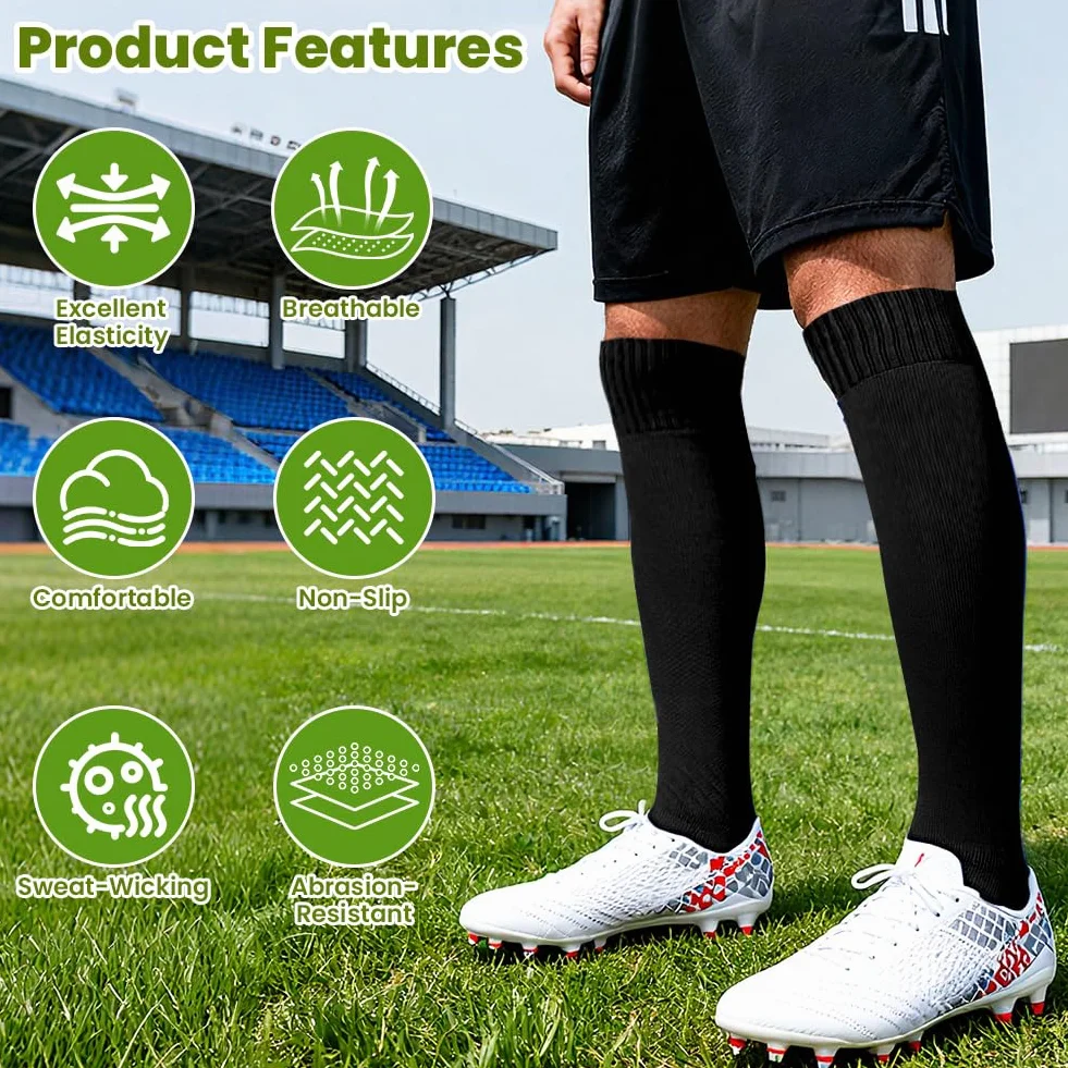 DiULi Calcetines de Futbol 2 Pares Medias Futbol Rojo y Azul Antipresion Compresion Socks Largos Deportivos
