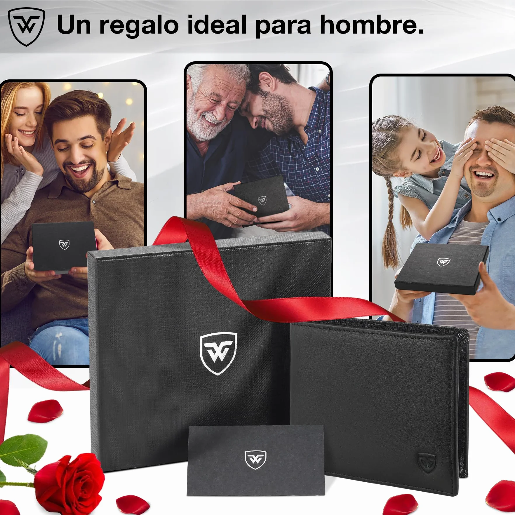 WONSEFOO Cartera Hombre Bifold Delgada con RFID 10 Ranuras Tarjetas Negro