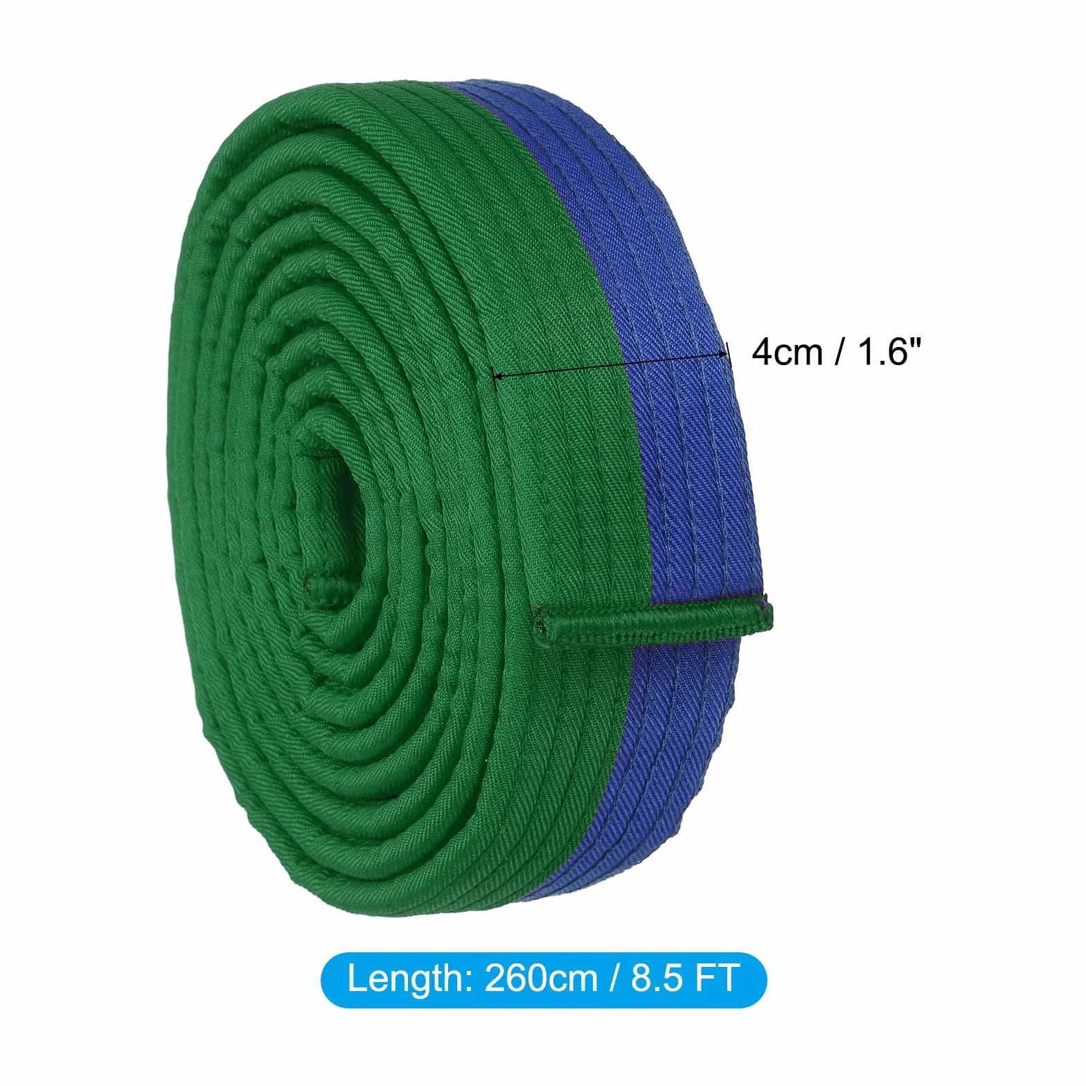 PATIKIL Cinturón de Taekwondo de Colores 1.6" x 8.5ft 2.6m Poliéster para Artes Marciales Judo Karate Verde-Azul