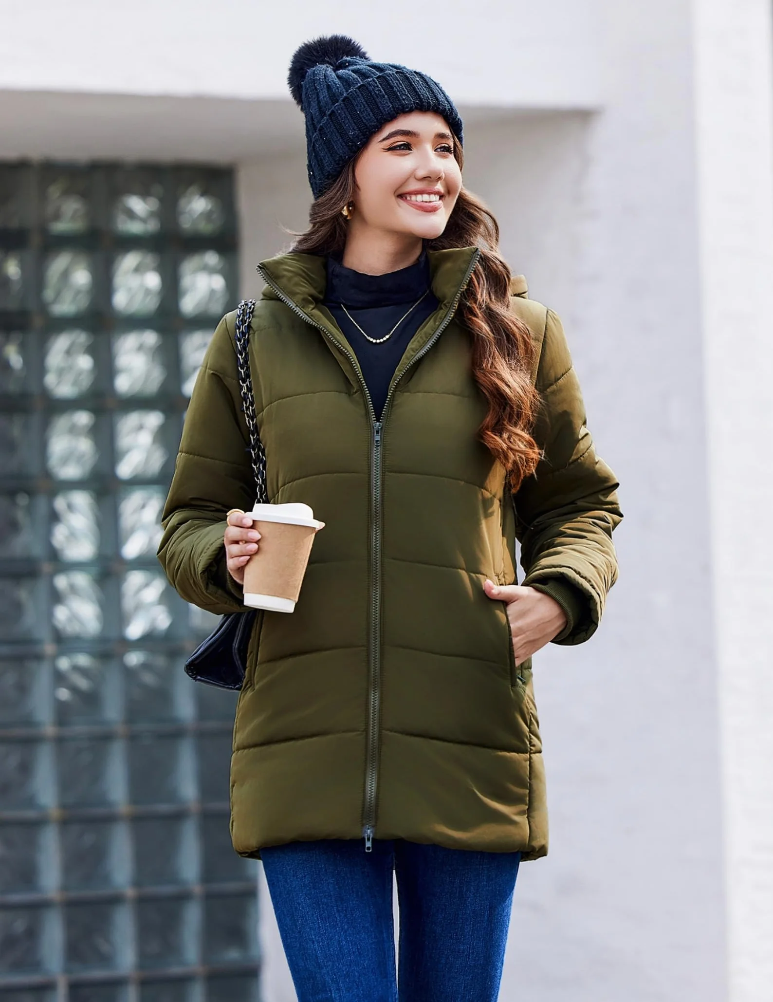 Hotouch Abrigo de invierno para mujer largo acolchado con capucha ajustado cálido chaqueta informal a prueba de viento gruesa algodón S-XXL