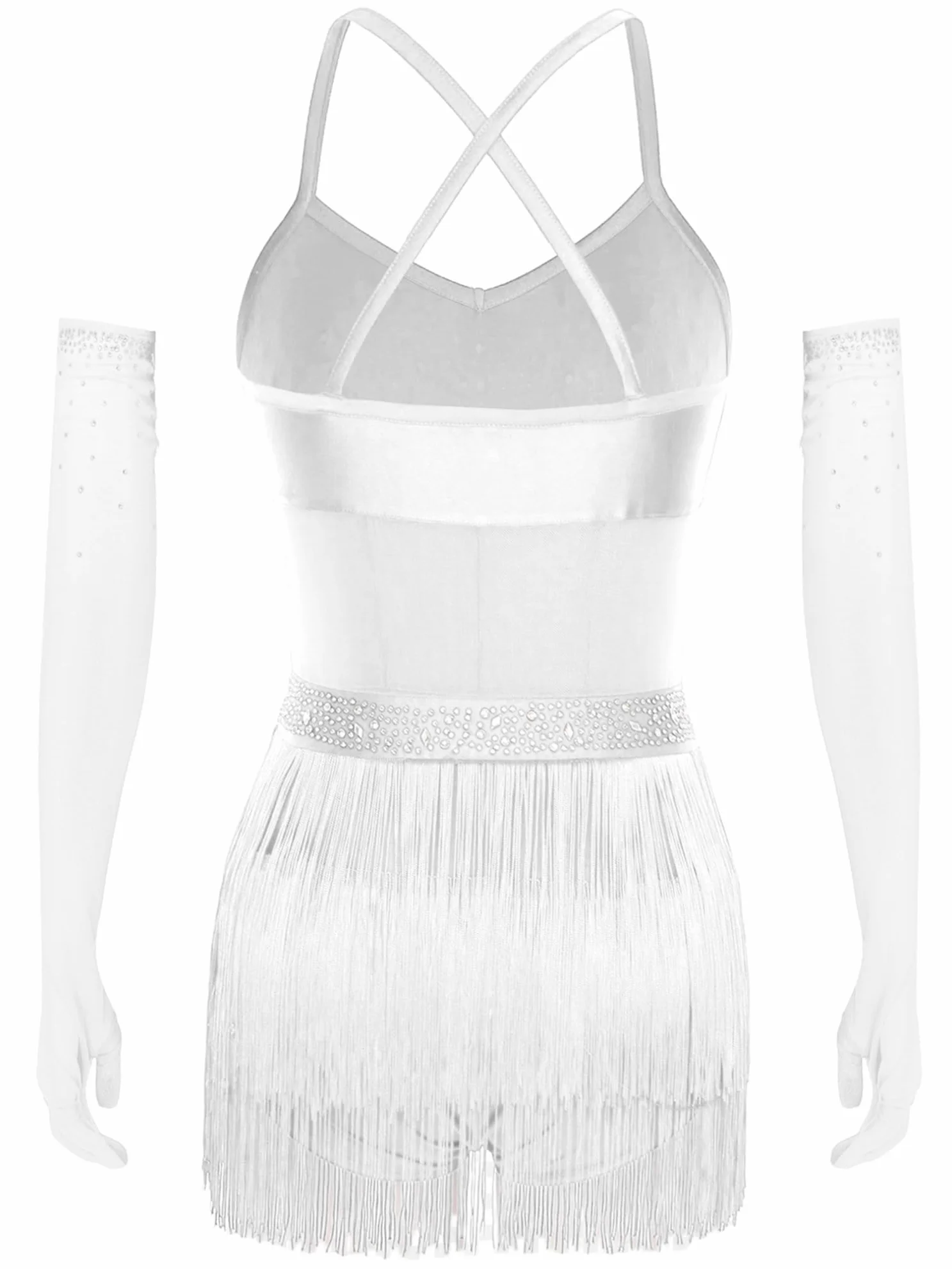 JEATHA Maillot De Baile Latino para Mujer Vestido con Flecos Lentejuelas Traje De Baile Salsa Cha Cha Rumba