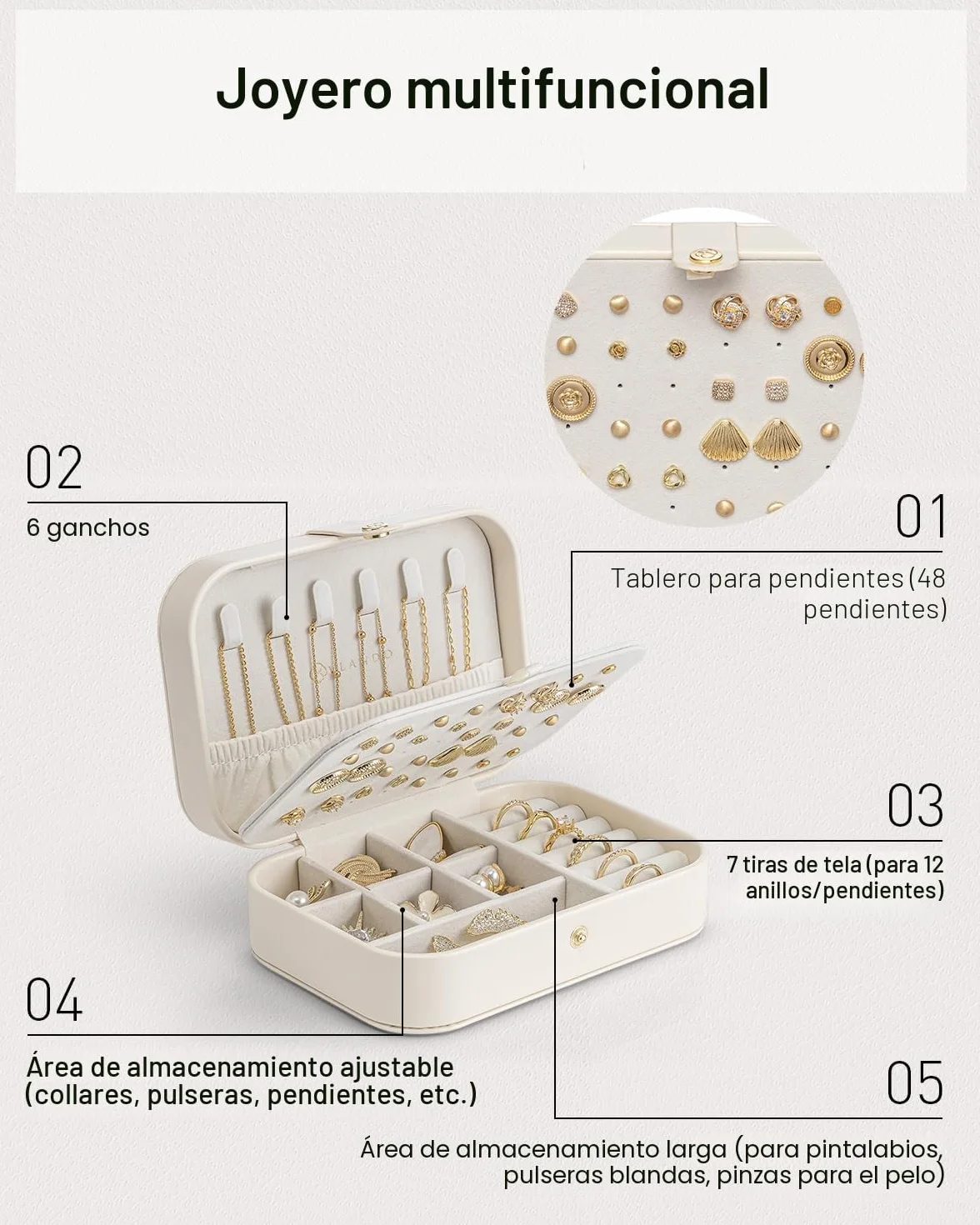 VLANDO Joyero de viaje pequeño, organizador de joyas para pendientes, estuche de viaje para mujeres