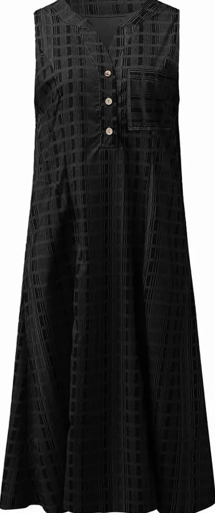 Women Casual Stripe V Neck Sleeveless Long Dress with Pocket Summer Beach Dress