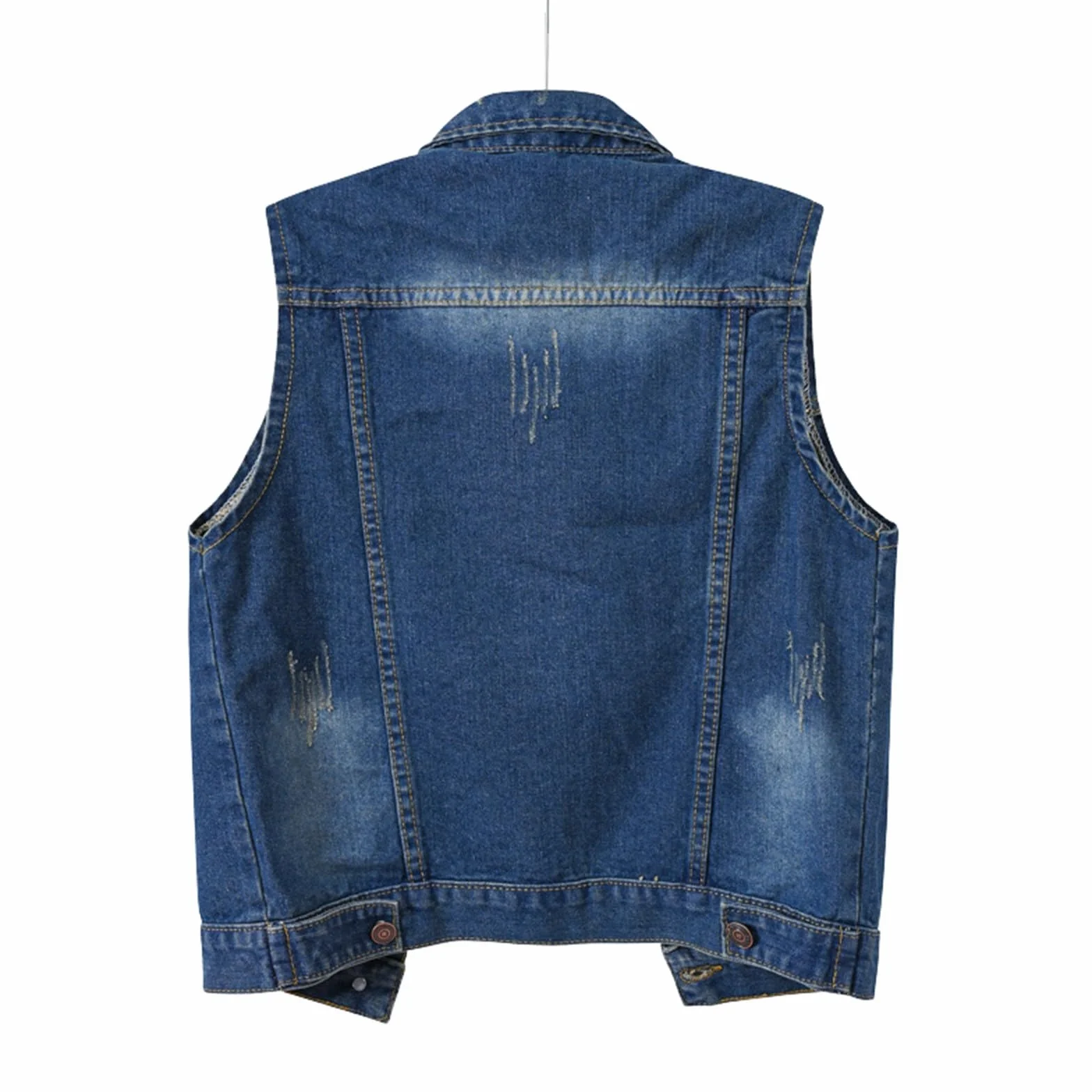 Chaleco vaquero sin mangas para mujer, chaqueta vaquera para otoño e invierno, efecto de lavado, botón hacia abajo, chaleco azul oscuro, chaqueta vaquera, chaqueta vaquera, chaqueta vaquera,