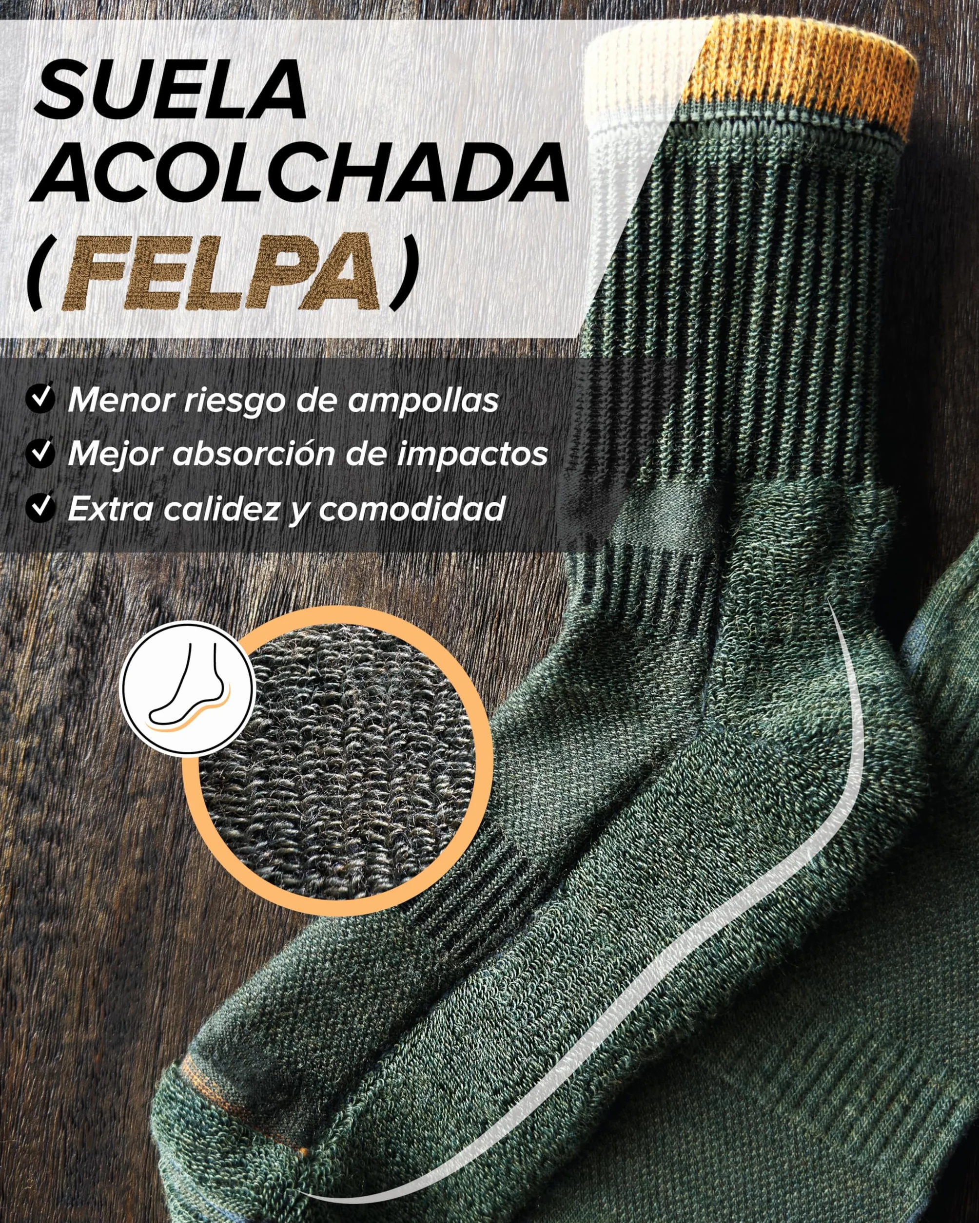 Calcetines Senderismo Lana Merino Antiampollas Hombre Trekking Invierno