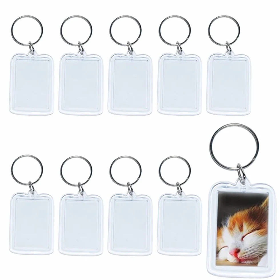 Voarge 10 llaveros acrílicos transparentes para fotos, portarretratos rectangulares 5x3,3 cm, manualidad regalo