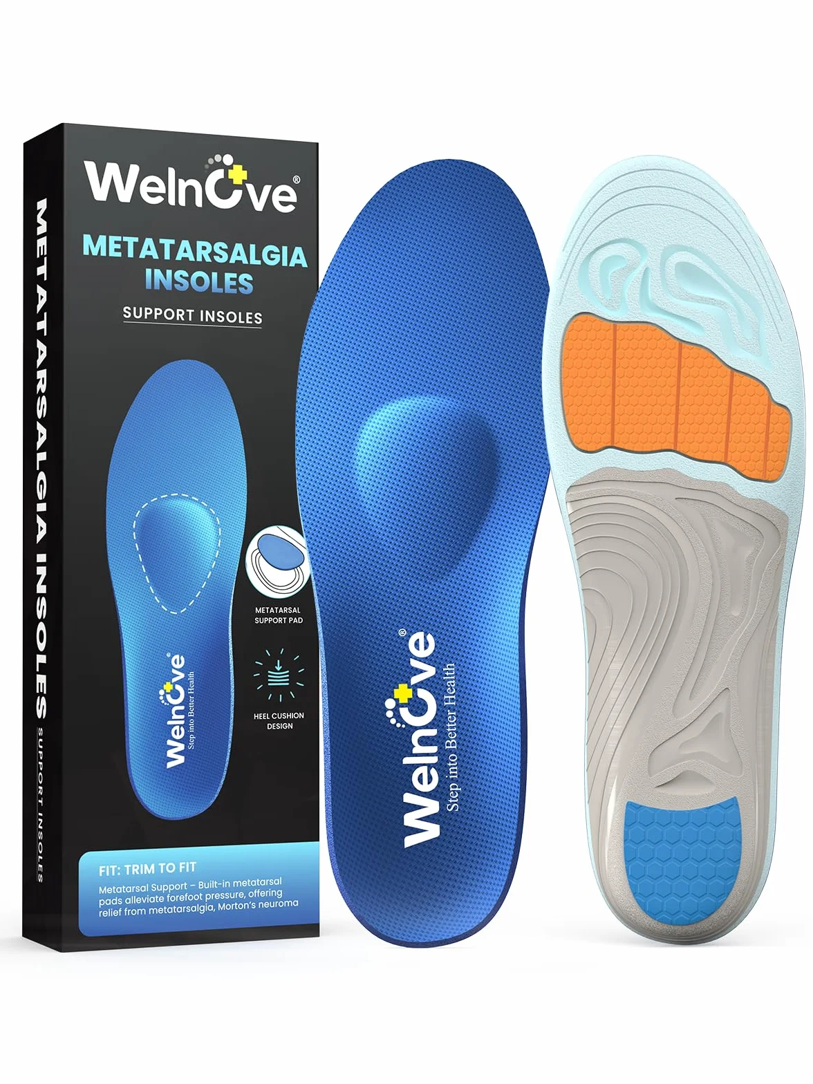 Plantillas para Fascitis Plantar y Metatarsalgia, Neuroma de Morton con Almohadilla Metatarsal, Soporte Arco Plantar Mujer 43-46 Hombre 41-44